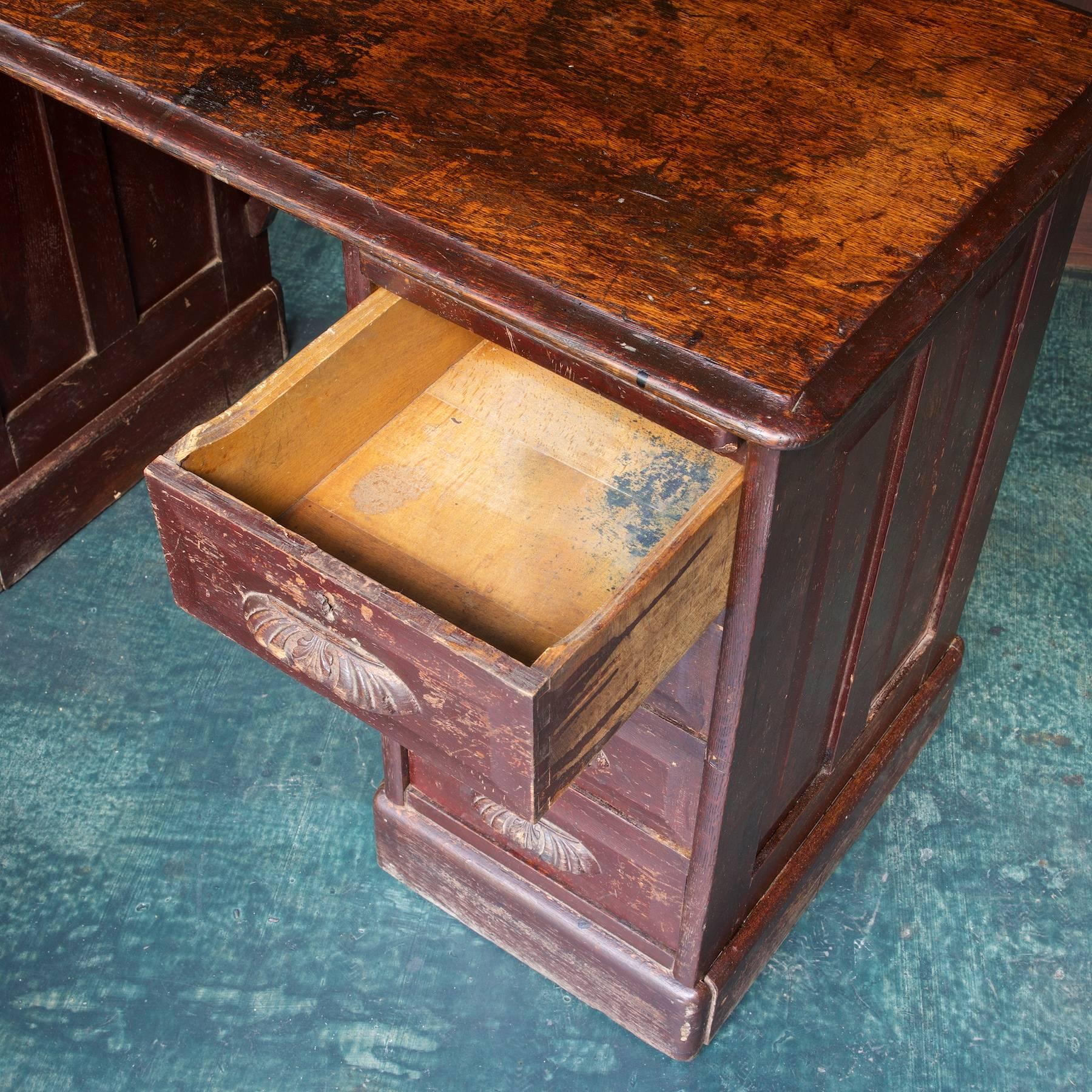 19th Century Victorian Petite Oak Writing Desk Table Bohemian Globe Brownstone 1