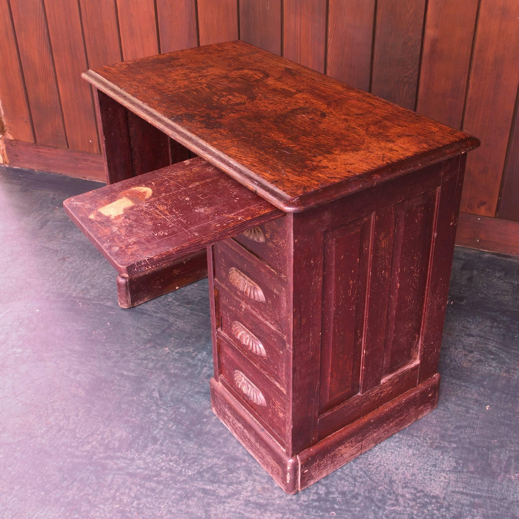 American 19th Century Victorian Petite Oak Writing Desk Table Bohemian Globe Brownstone