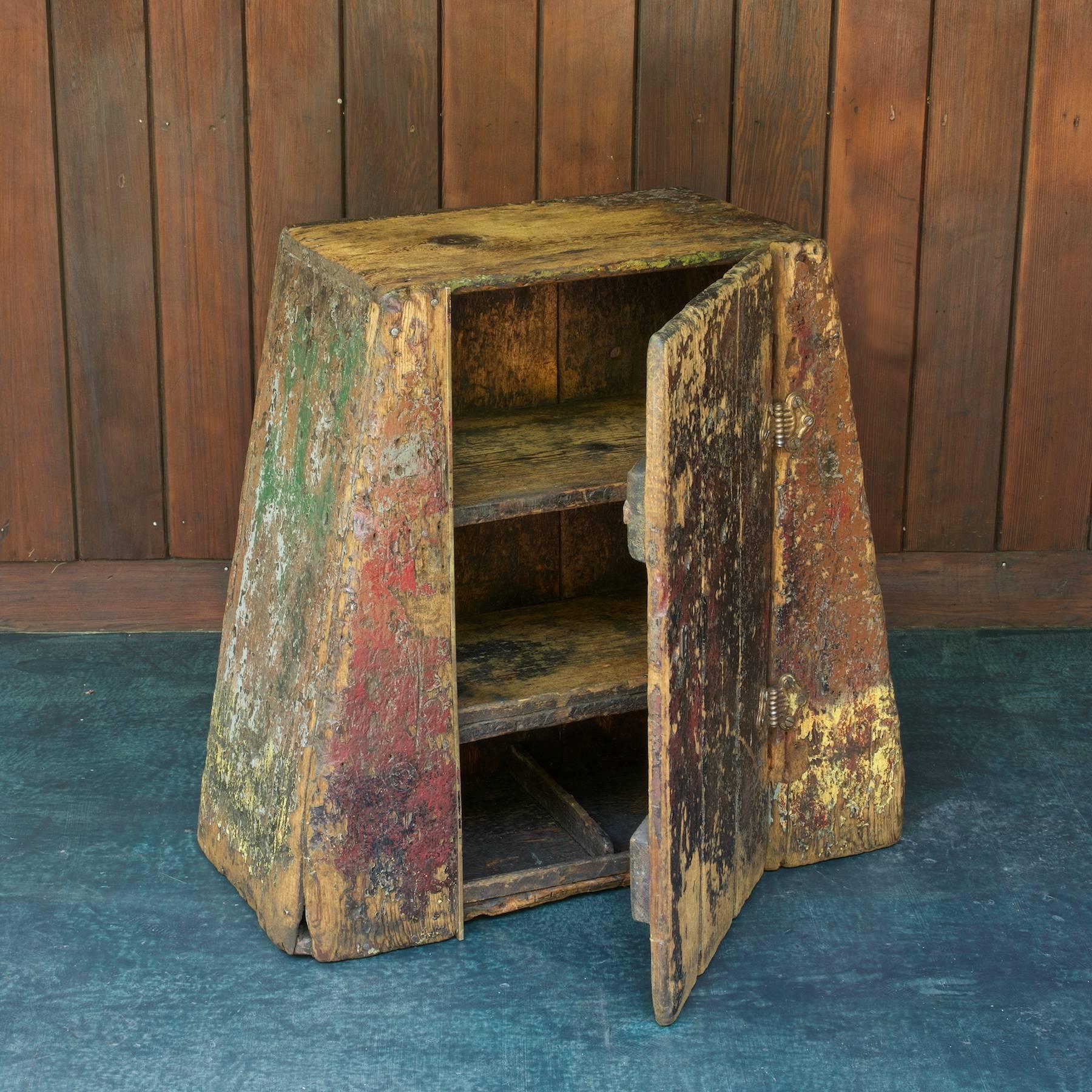 Late 19th Century Primitive Industrial American Factory Craft Trapezoidal Crane Operators Cabinet  For Sale