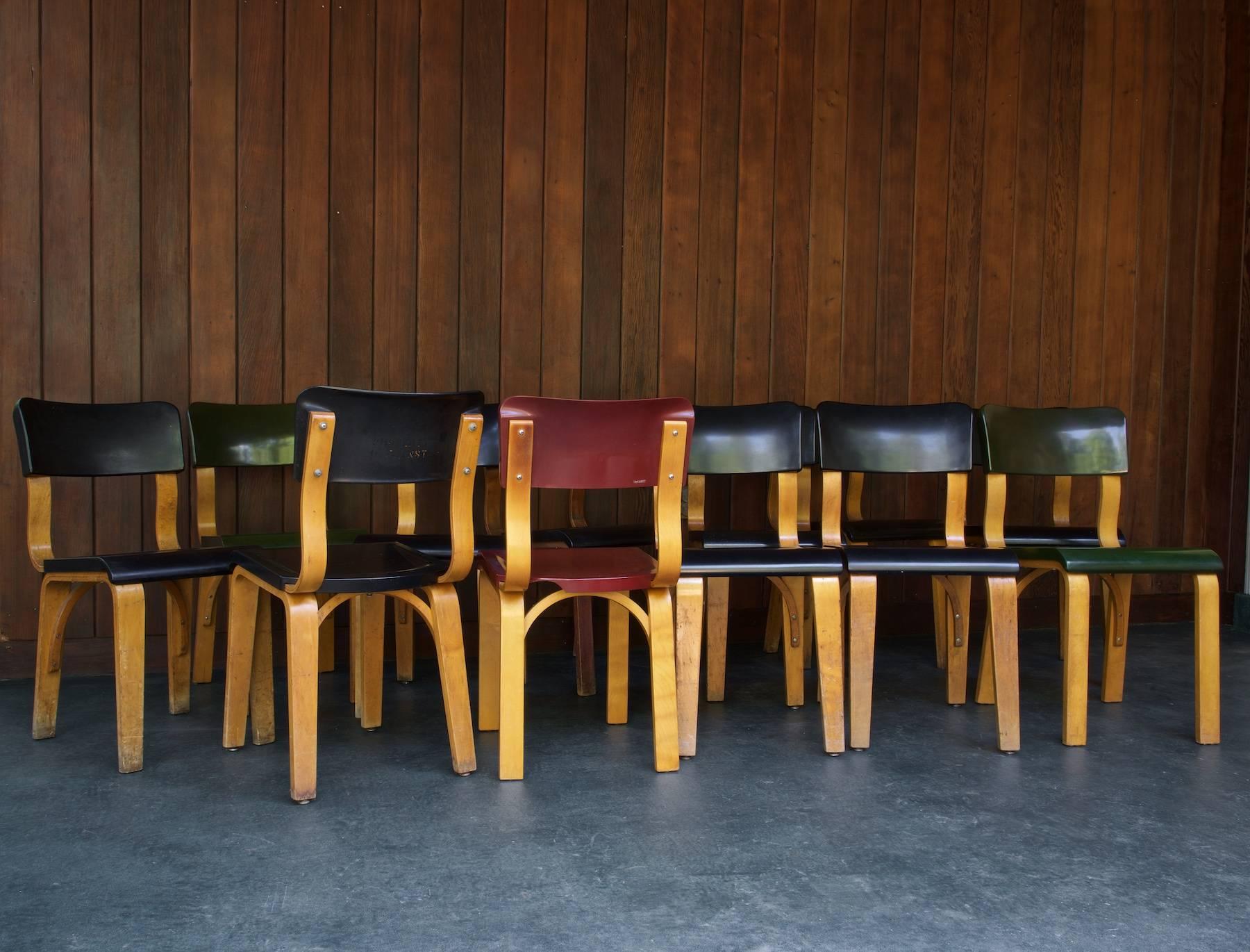 American 1930s Vintage Industrial Art Deco Thonet Bakelite Bentwood Dining Chair Set 12