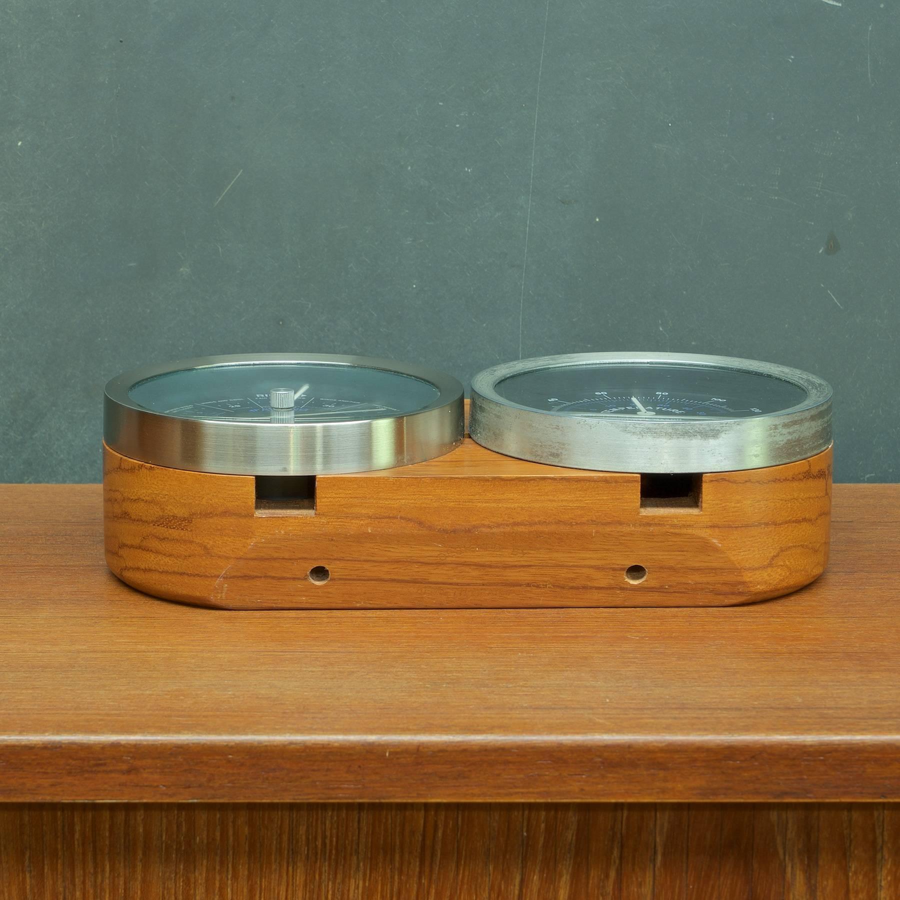 Mid-20th Century 1960s Kenneth Grange Mid-Century Barometer Zebra Wood Weather Thermometer Gauge