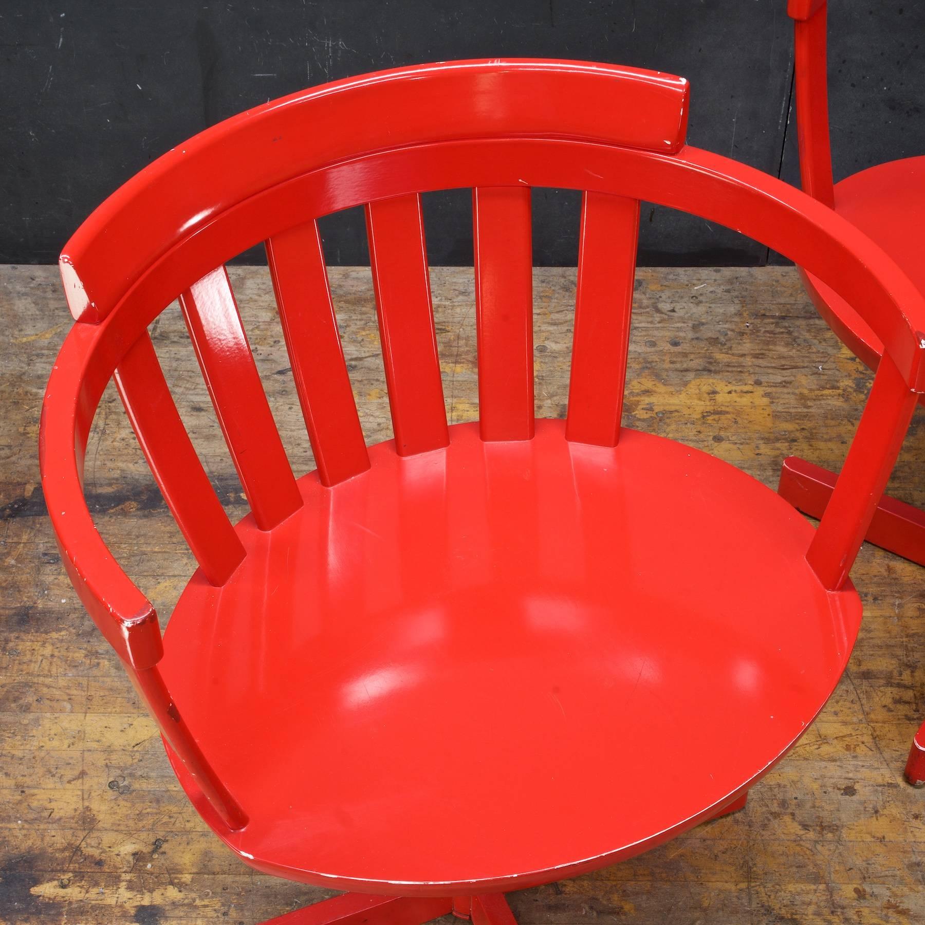 1960s Swedish Mid-Century Modernist Red Desk Swivel Chairs In Fair Condition In Hyattsville, MD