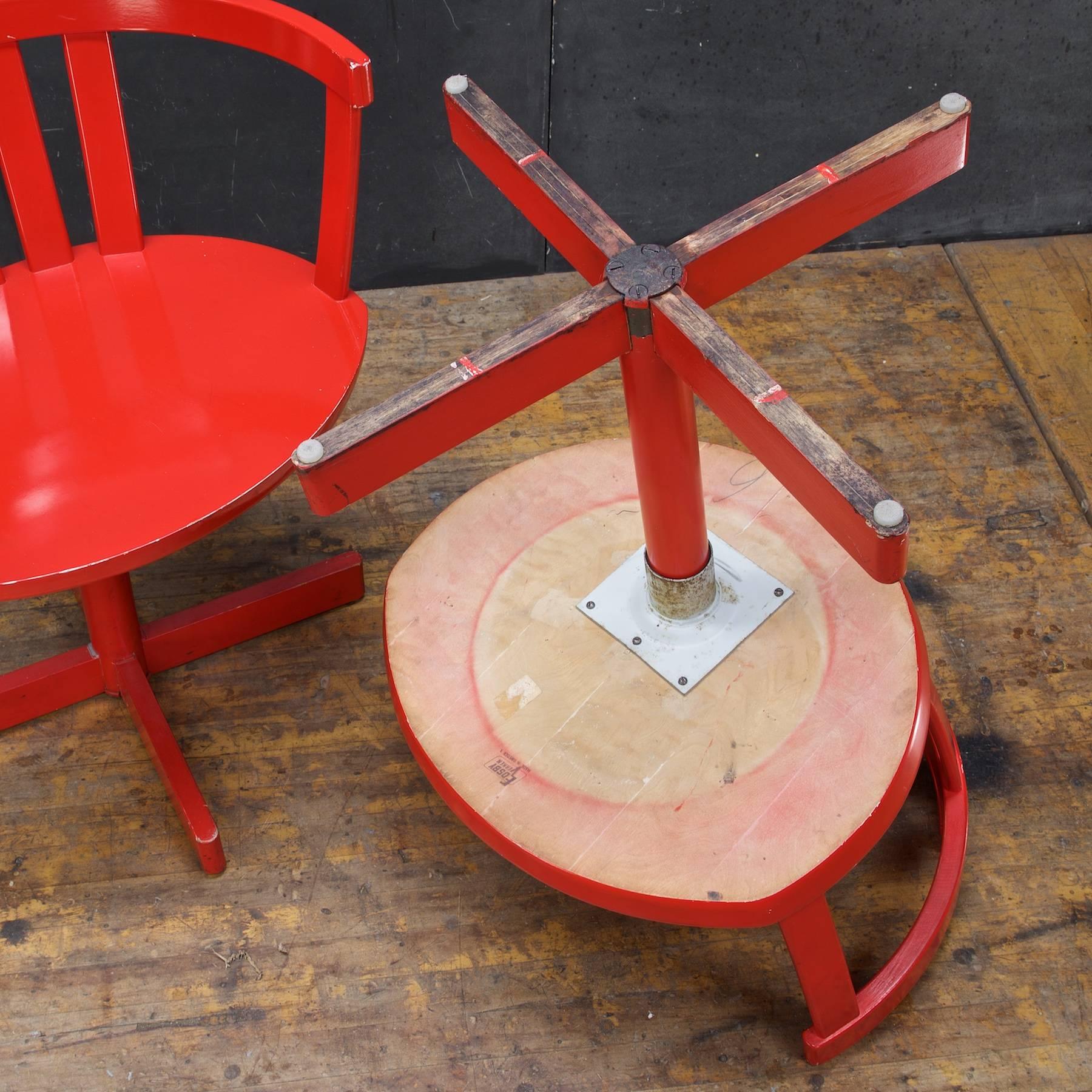 Beech 1960s Swedish Mid-Century Modernist Red Desk Swivel Chairs