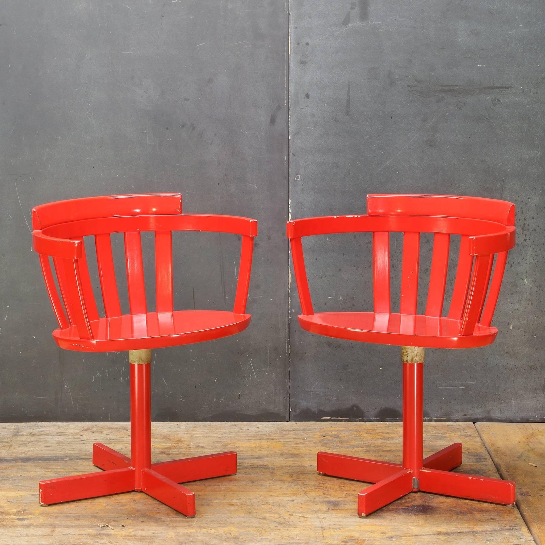 Scandinavian Modern 1960s Swedish Mid-Century Modernist Red Desk Swivel Chairs
