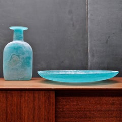 Mid-Century Cenedese Scavo Sea Grey-Blue Bowl and Bottle Set Romanesque Forms