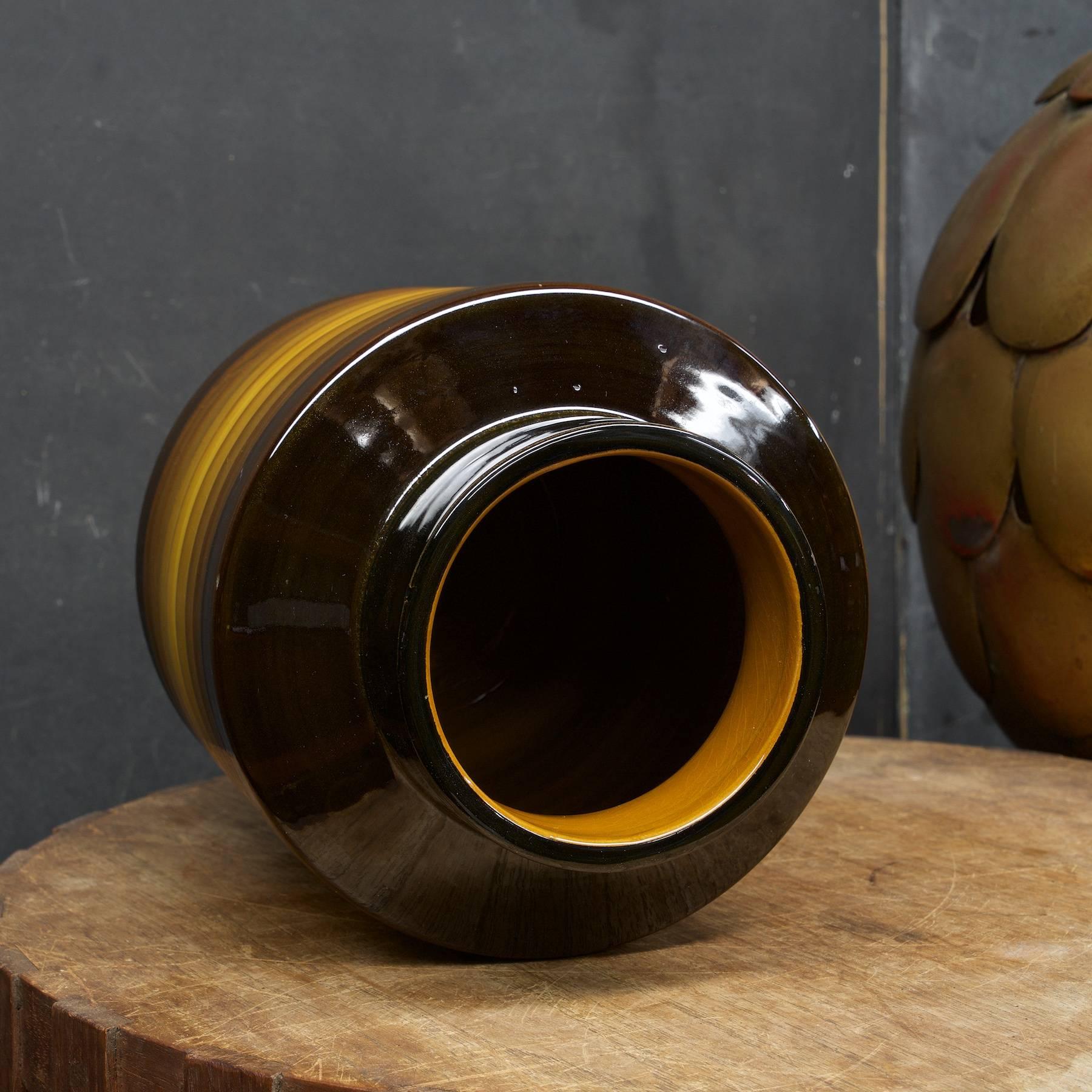 Mid-20th Century 1960s Mid-Century Italian Pottery Jalousie Stepped Earthtone Flower Vase