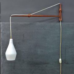 1950s Teak Fishing Rod Arc Wall Lamp Light Pendant Johansson-Pape Orno Finland