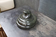 Vintage Midcentury Black Marble Coiled Snake Sculpture Door Stop Desk Statue