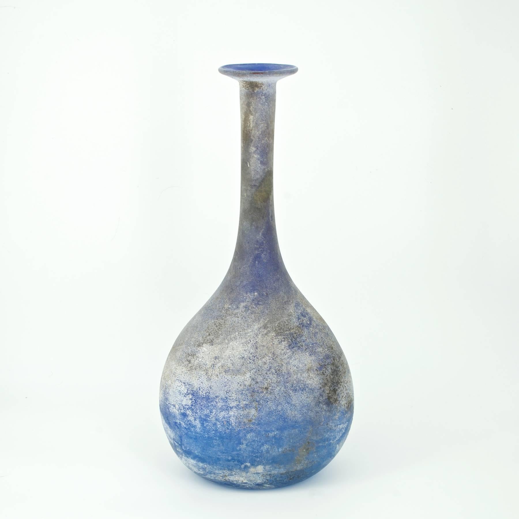 Classical Roman 1950s Atmospheric Blue Planet Scavo Thin Neck Murano Cenedese Bottle