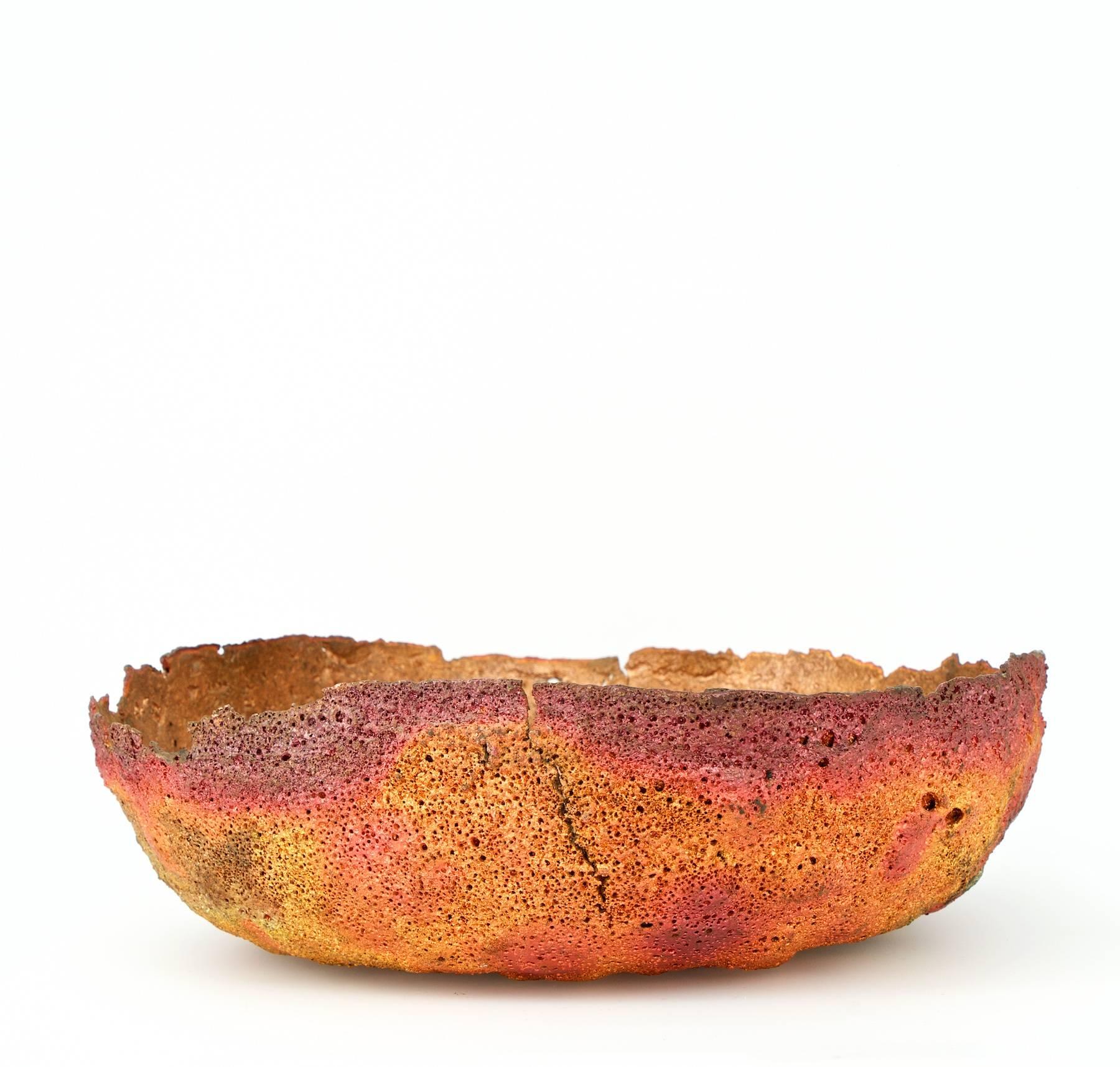 Mid-Century Modern Organic Mid-Century Brutalist Volcanic Textured Molten Formed Copper Metal Bowl For Sale