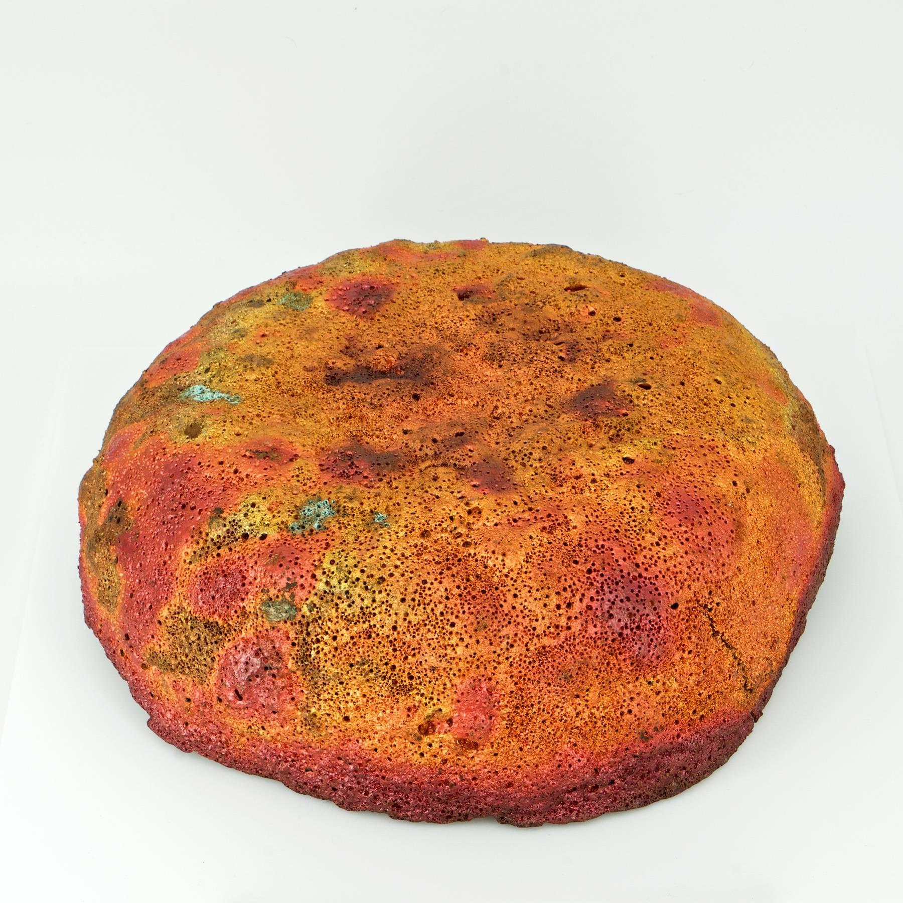American Organic Mid-Century Brutalist Volcanic Textured Molten Formed Copper Metal Bowl For Sale
