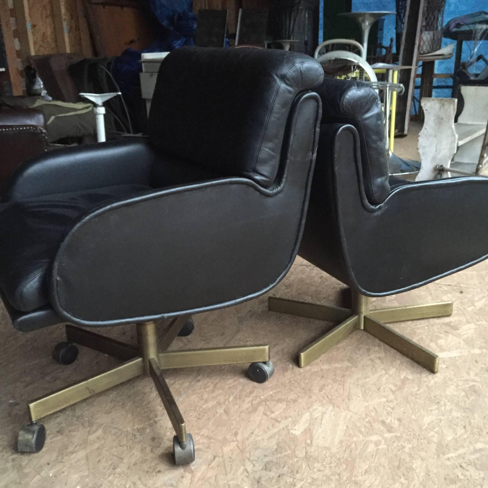 American Sprunger Dunbar Black Leather and Bronze Office Chair