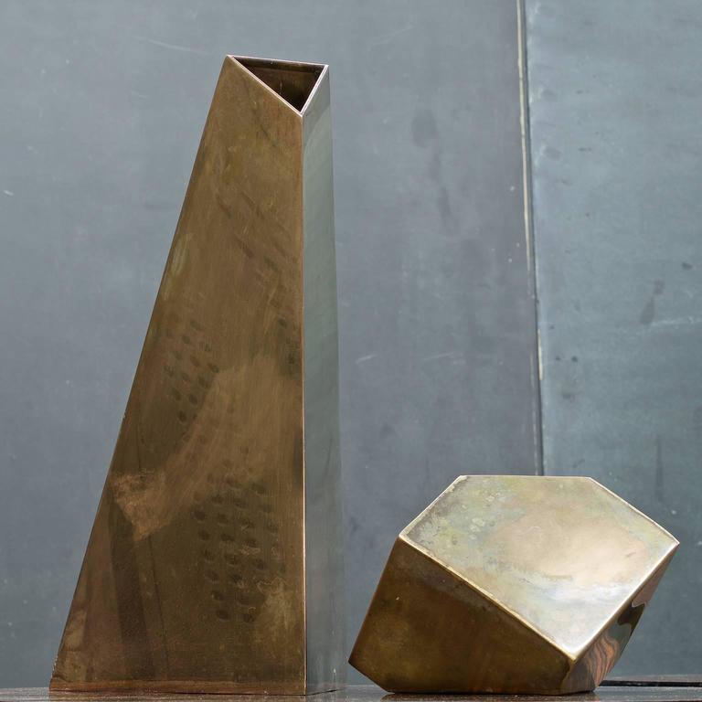 Modernist Geometric Brass Architectural Vases at 1stDibs