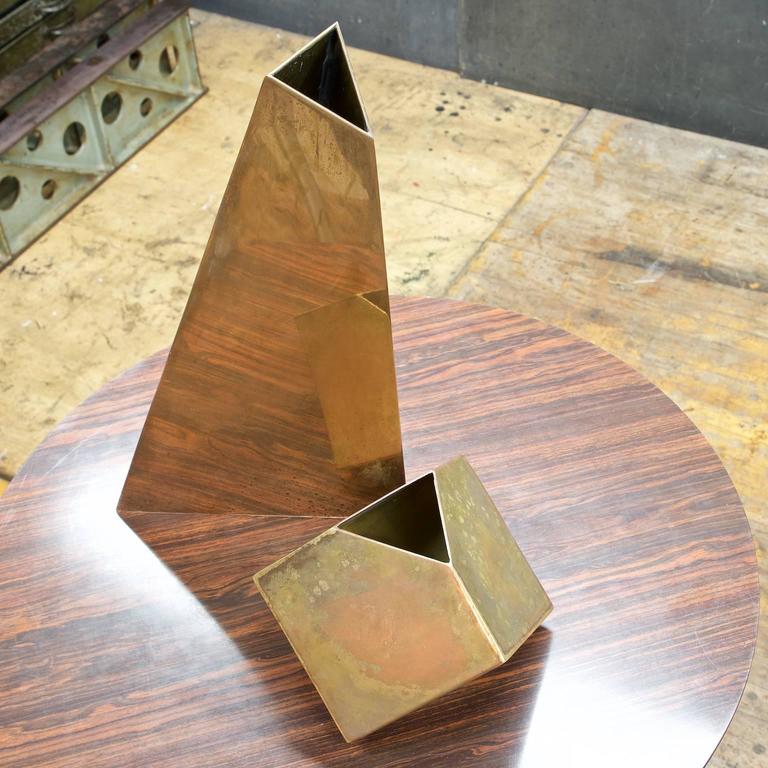 Modernist Geometric Brass Architectural Vases at 1stDibs