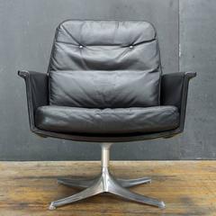 Black Leather Swivel Lounge Chair by Horst Bruning for COR