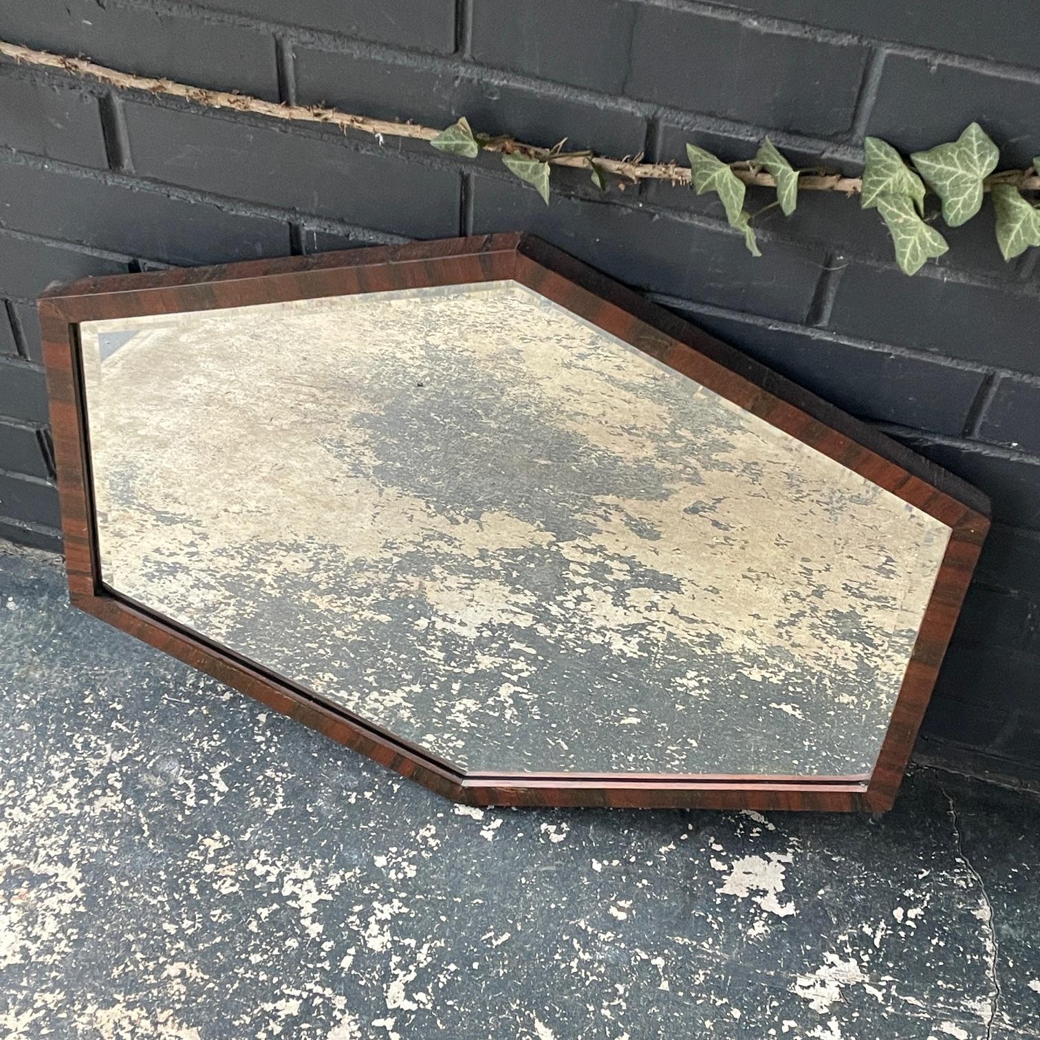Early 20th Century Unusual Art Deco Wall Mirror Optical Illusion Hexagonal Unknown Designer For Sale
