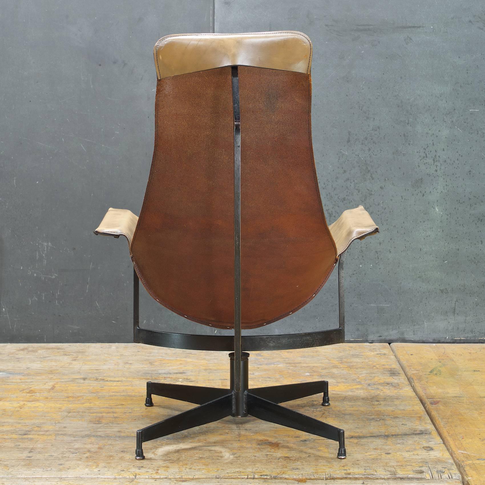 Mid-Century Modern Leathercrafters NYC Swivel K Leather Sling Lounge Chair
