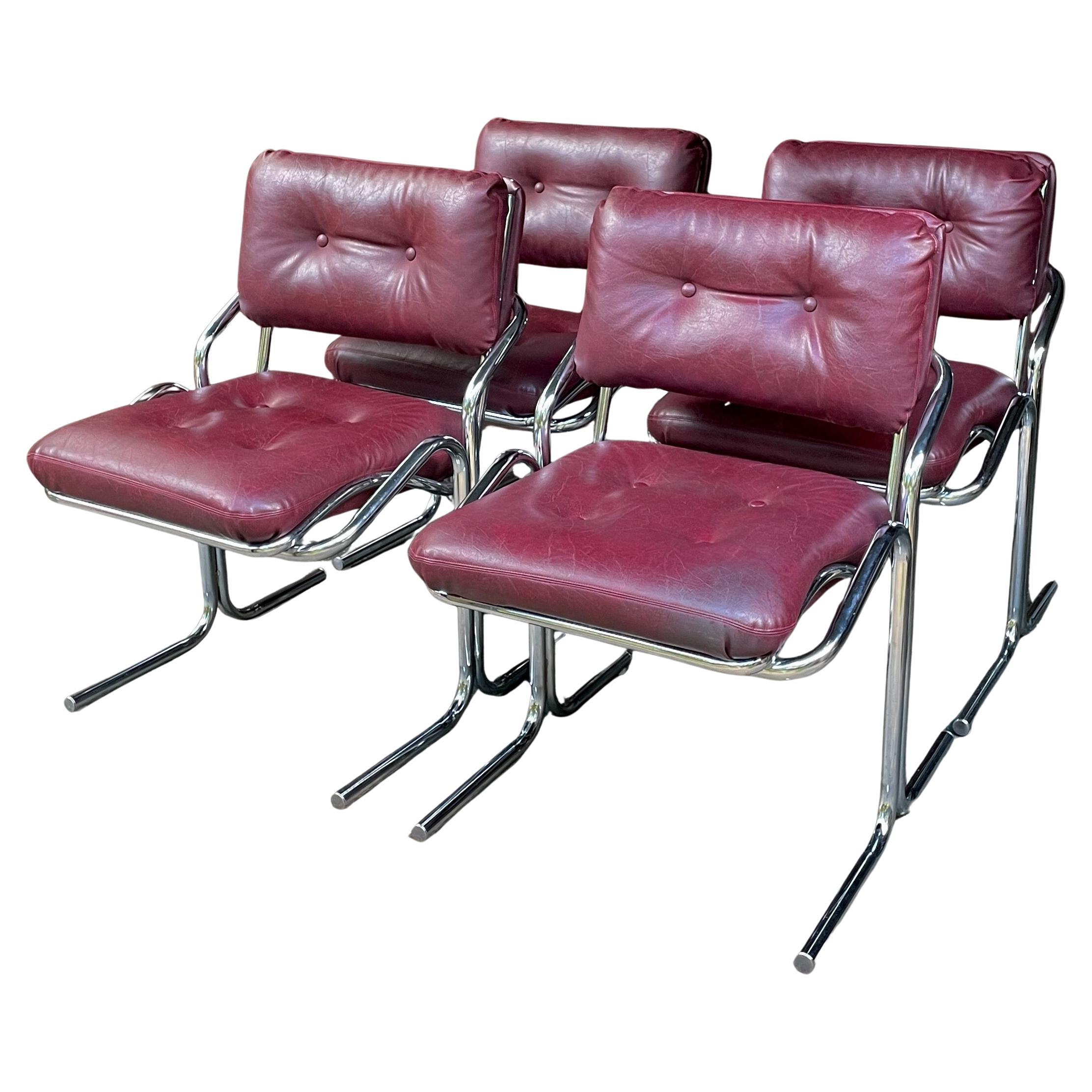 1970s Jerry Johnson Arcadia Chrome Dining Chairs by Landes Inc. Set of Four
