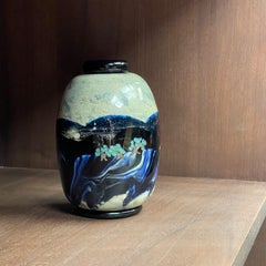 John Nygren, "Blue Ridge Landscape" n. 1681, vaso in vetro postmoderno, vintage degli anni '70