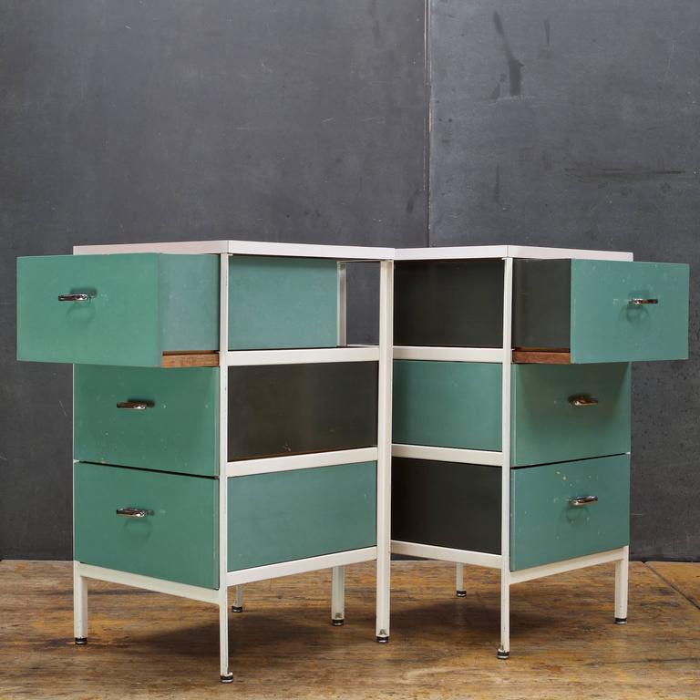 Aqua Green Steel Frame Nightstand Bedside Tables Nelson Herman