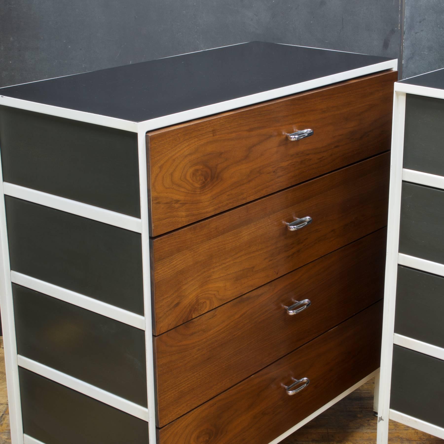 Enameled Rare George Nelson Walnut Steel Frame Dressers Special Order 4-Drawer Highboys
