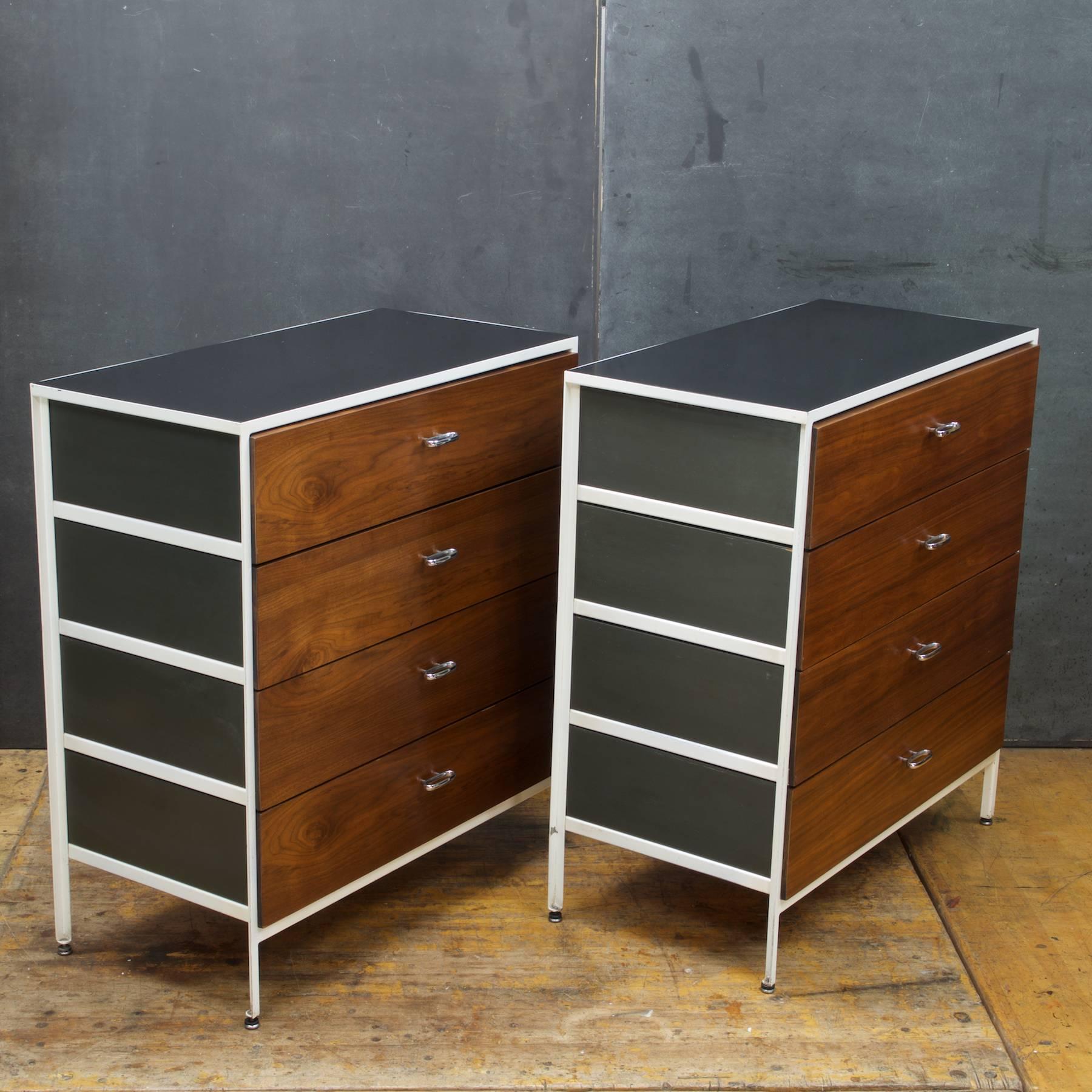 American Rare George Nelson Walnut Steel Frame Dressers Special Order 4-Drawer Highboys