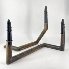 80s Post Modern Fired Brass Candlestick Holder Tabletop Set Vintage Mid-Century