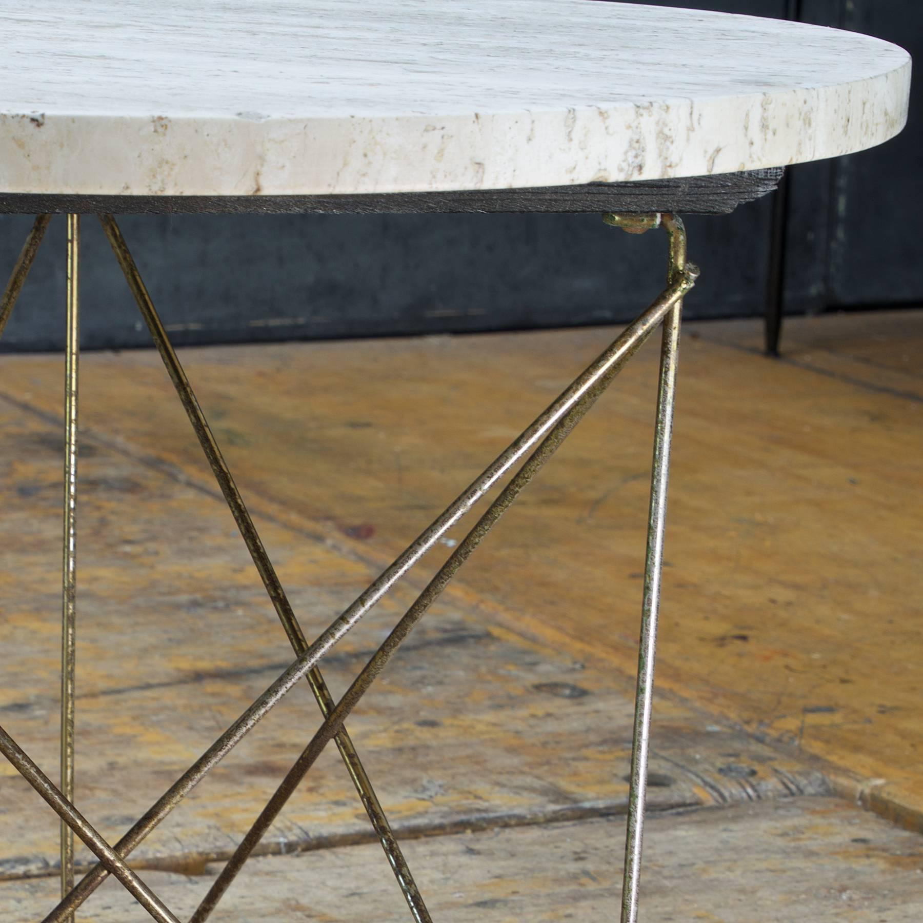 American Brancusi Brass-Plated Rod Marble Side Table