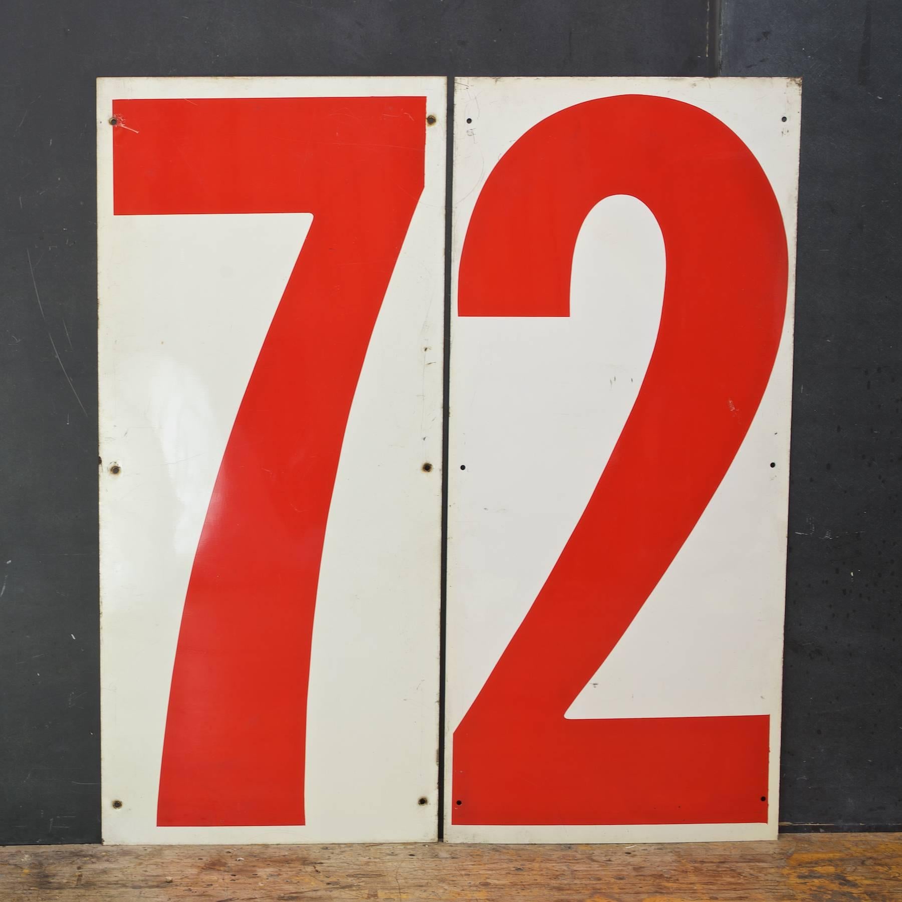 Enameled Huge Industrial Pop Art Red and White Truckers Gas Station Numbers
