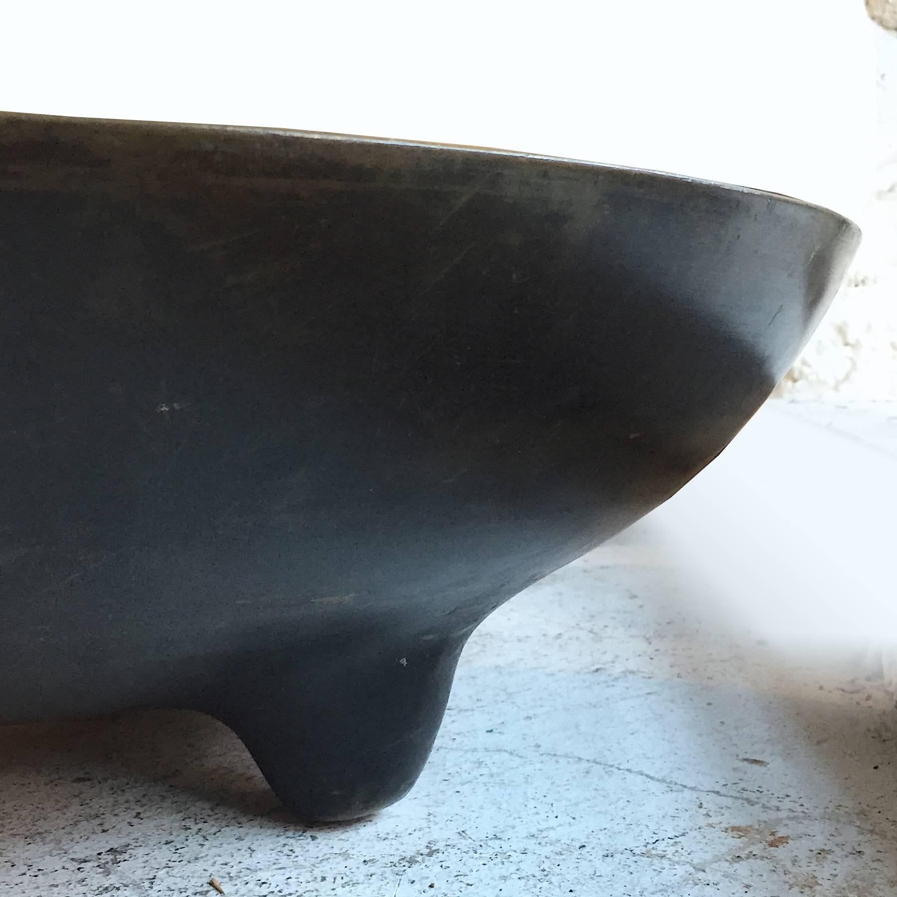 Blackened Monumental Asian Footed Bronze Watering Bowl Ikebana Centerpiece