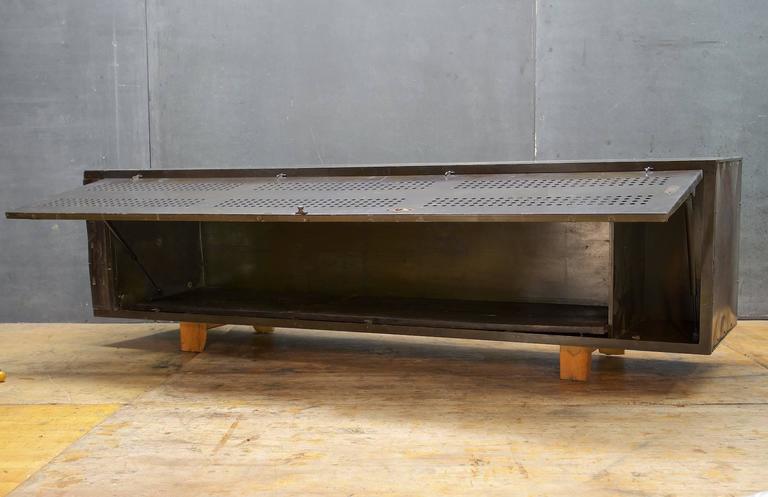 Vintage Industrial Perforated Steel Media Console Assemblage