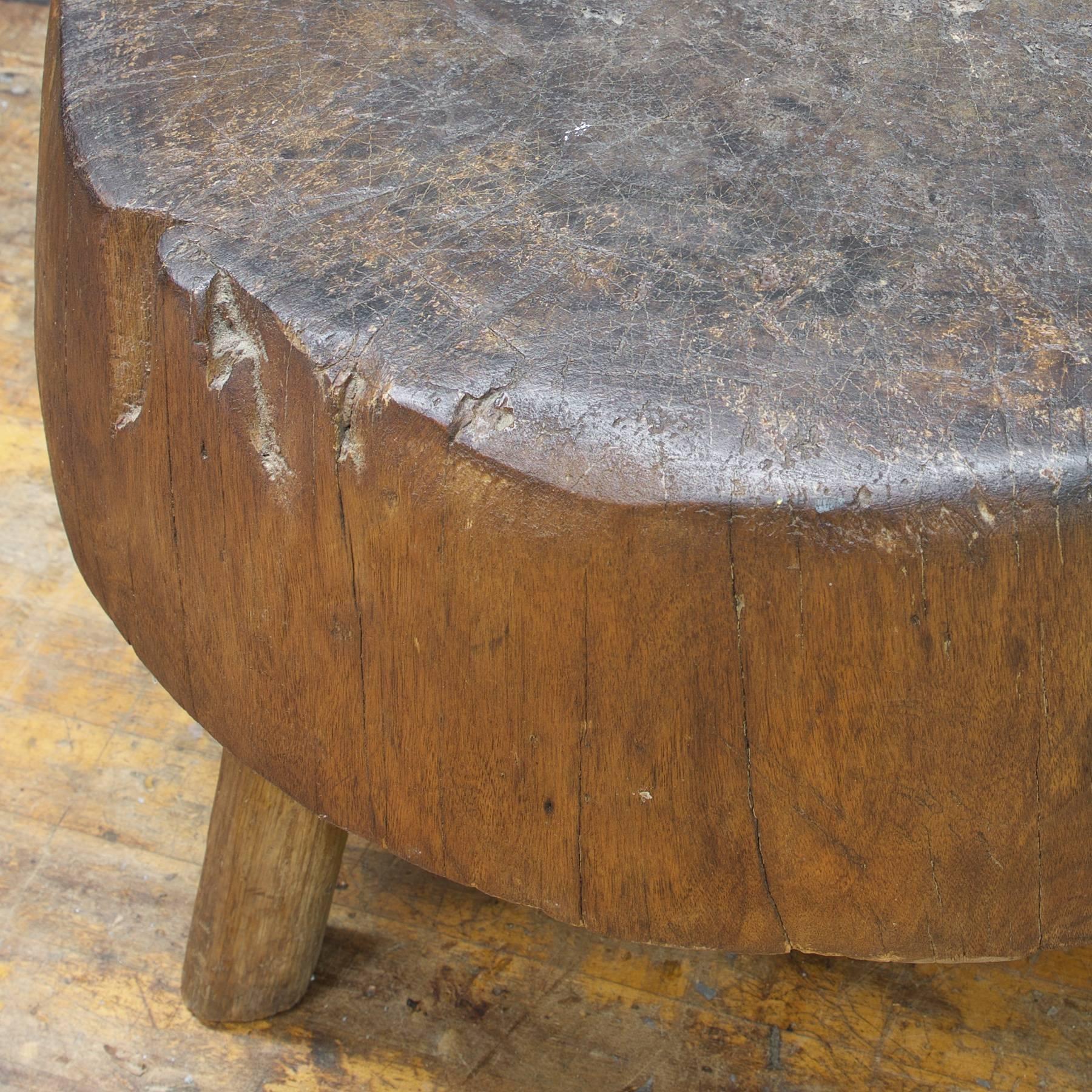 Oiled American Primitive Adirondack Tri-Leg Stump Stool Table