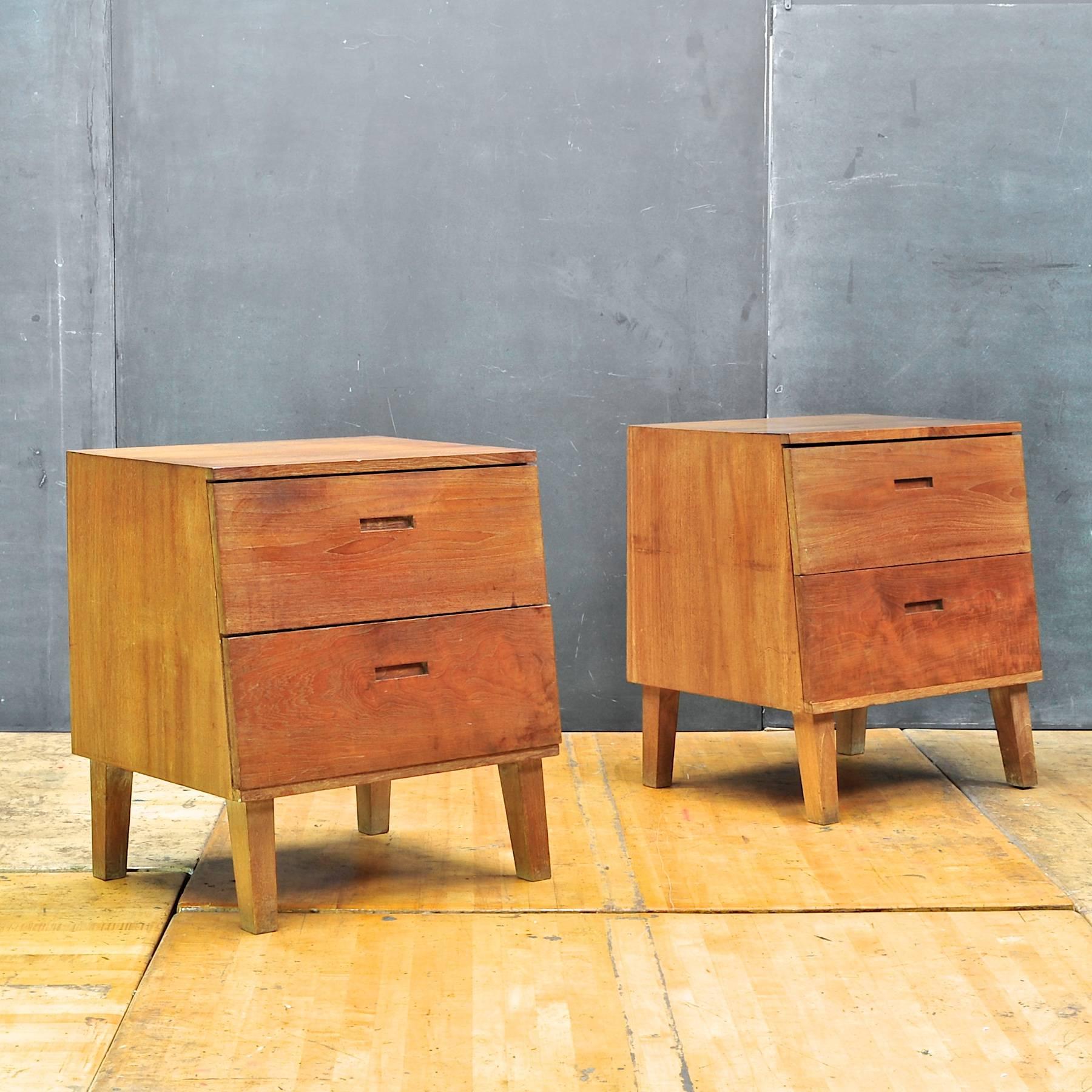 American Craftsman 1950s American Studio Craft Rustic Nightstand Chest Drawer Cabinets