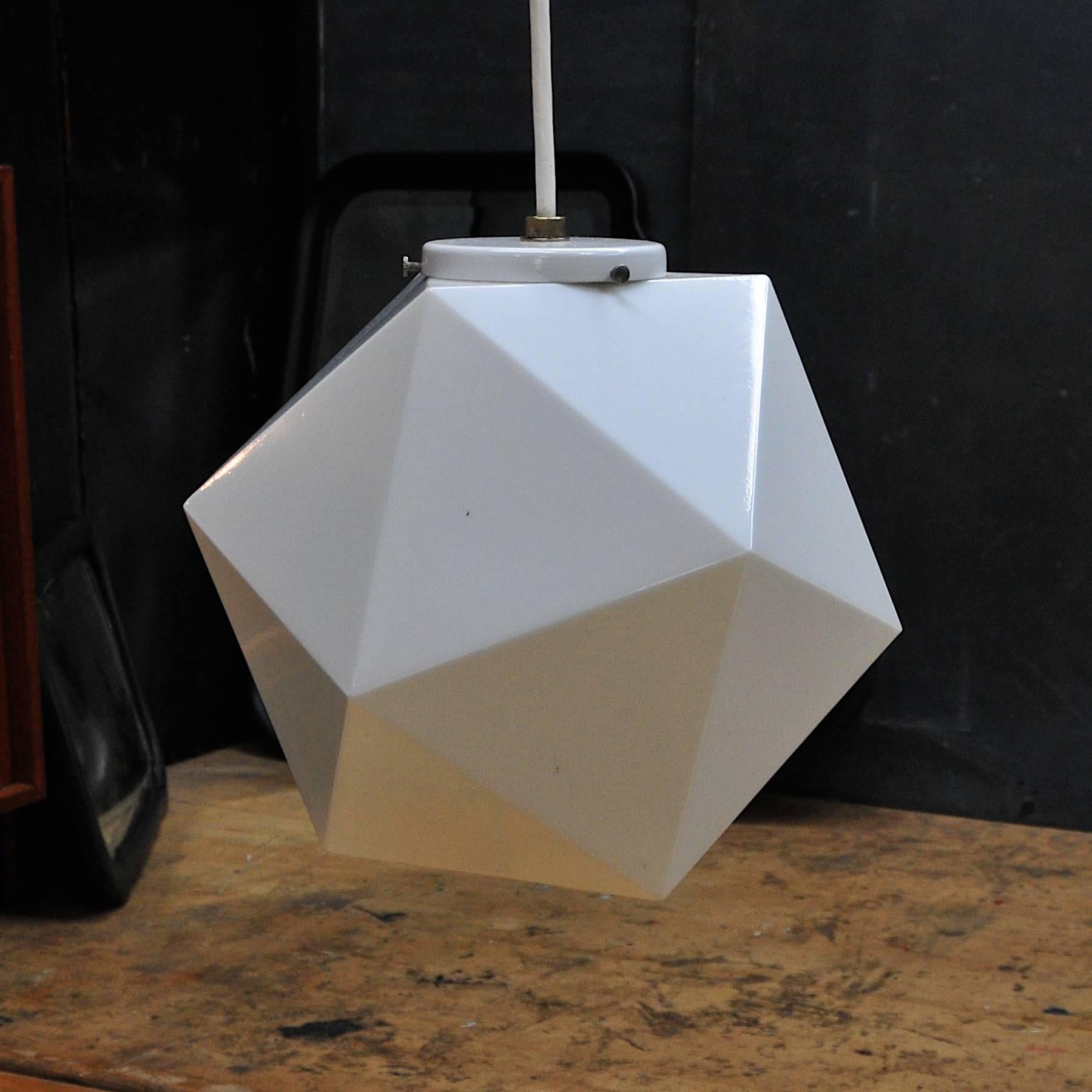 Very rare George Nelson (attributed) poly triangular icosahedron globe pendant light. Originally procured from an old Midwest music store demolished in the 1980s and these lights were stored for decades. The attribution was made by prominent Venice
