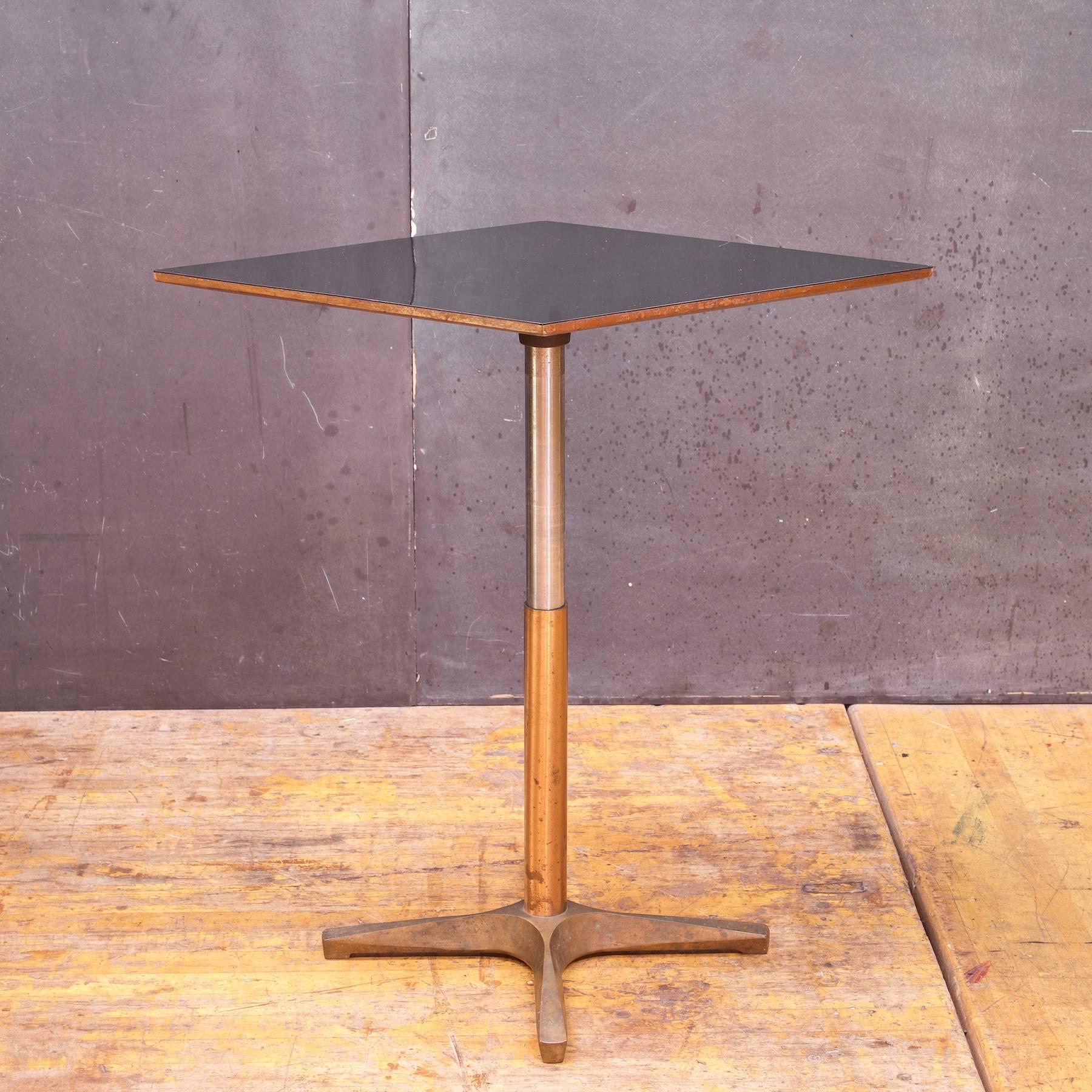 Mid-Century Modern Hollywood Regency Black Bronze Diamond Side Table Pedestal Modernist Geometric