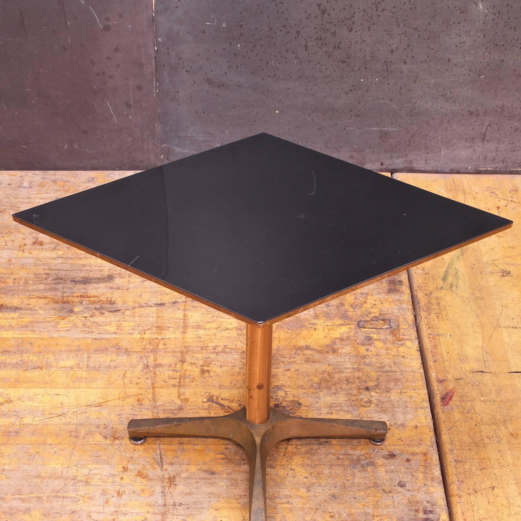 Blackened Hollywood Regency Black Bronze Diamond Side Table Pedestal Modernist Geometric