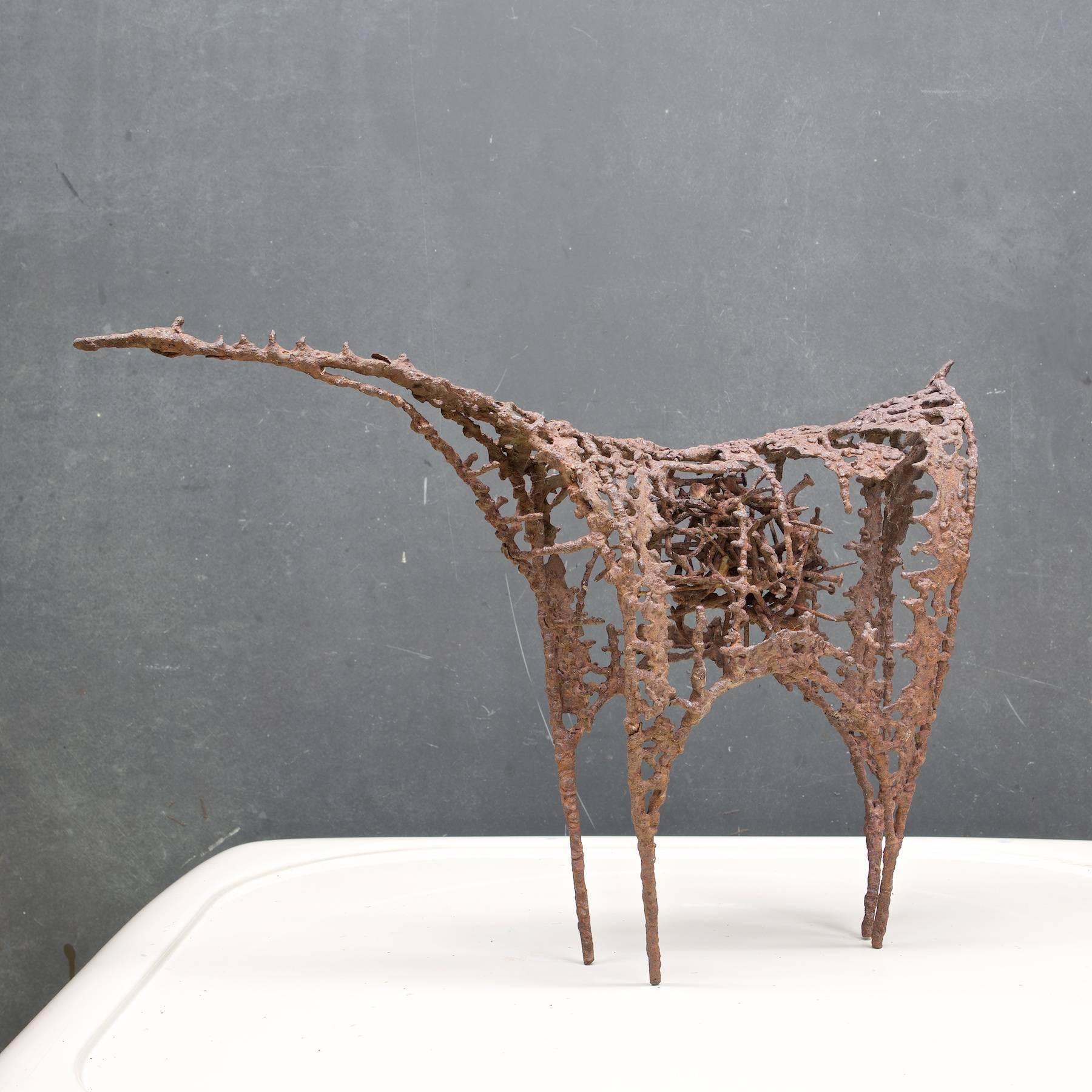 Mid-Century Modern Unknown Craftsman Large Brutalist Welded Metal Art Horse Sculpture en vente