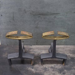 Architects Rustic Cabin Modern Donald Deskey Brass Eye Andirons by Bennett