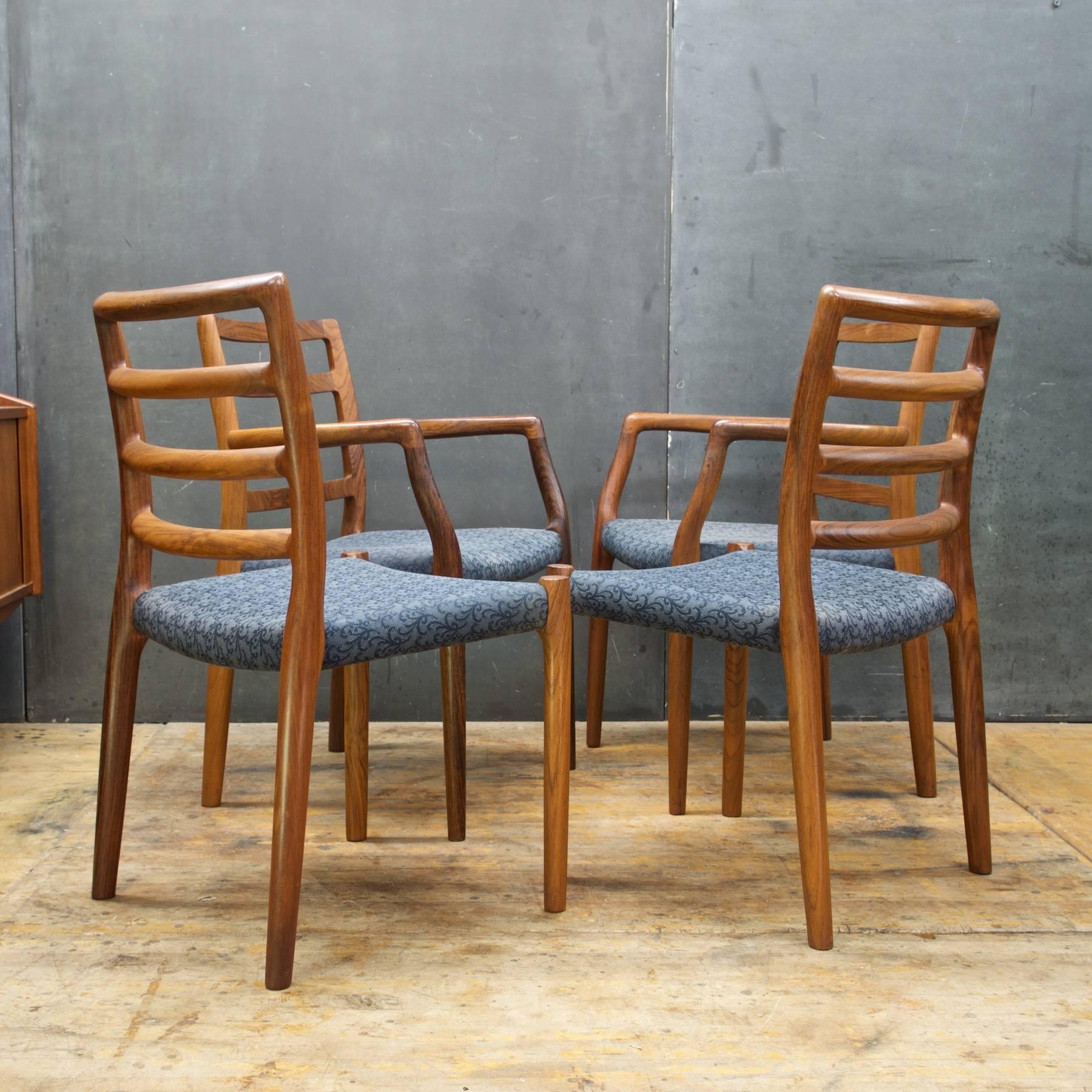 Lacquered Danish Solid Brazilian Rosewood No.85 Midcentury Chairs JL Moller Niels Møller