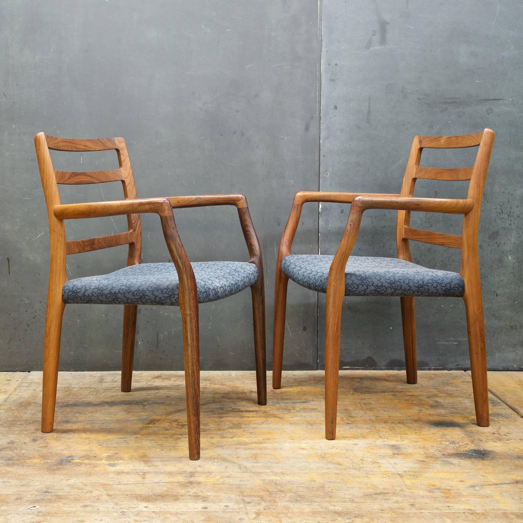 Scandinavian Modern Danish Solid Brazilian Rosewood No.85 Midcentury Chairs JL Moller Niels Møller