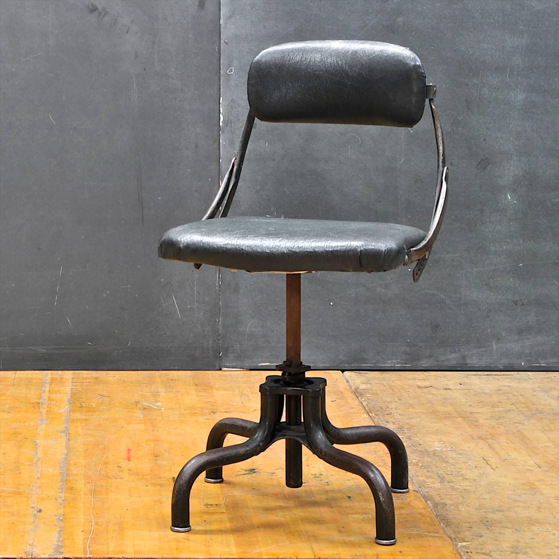 Nice original early century clerks chair. Very adjustable chair, wheels can be added. Seat height is set now at 19 1/2 inches. Presented in as-found unrestored condition.