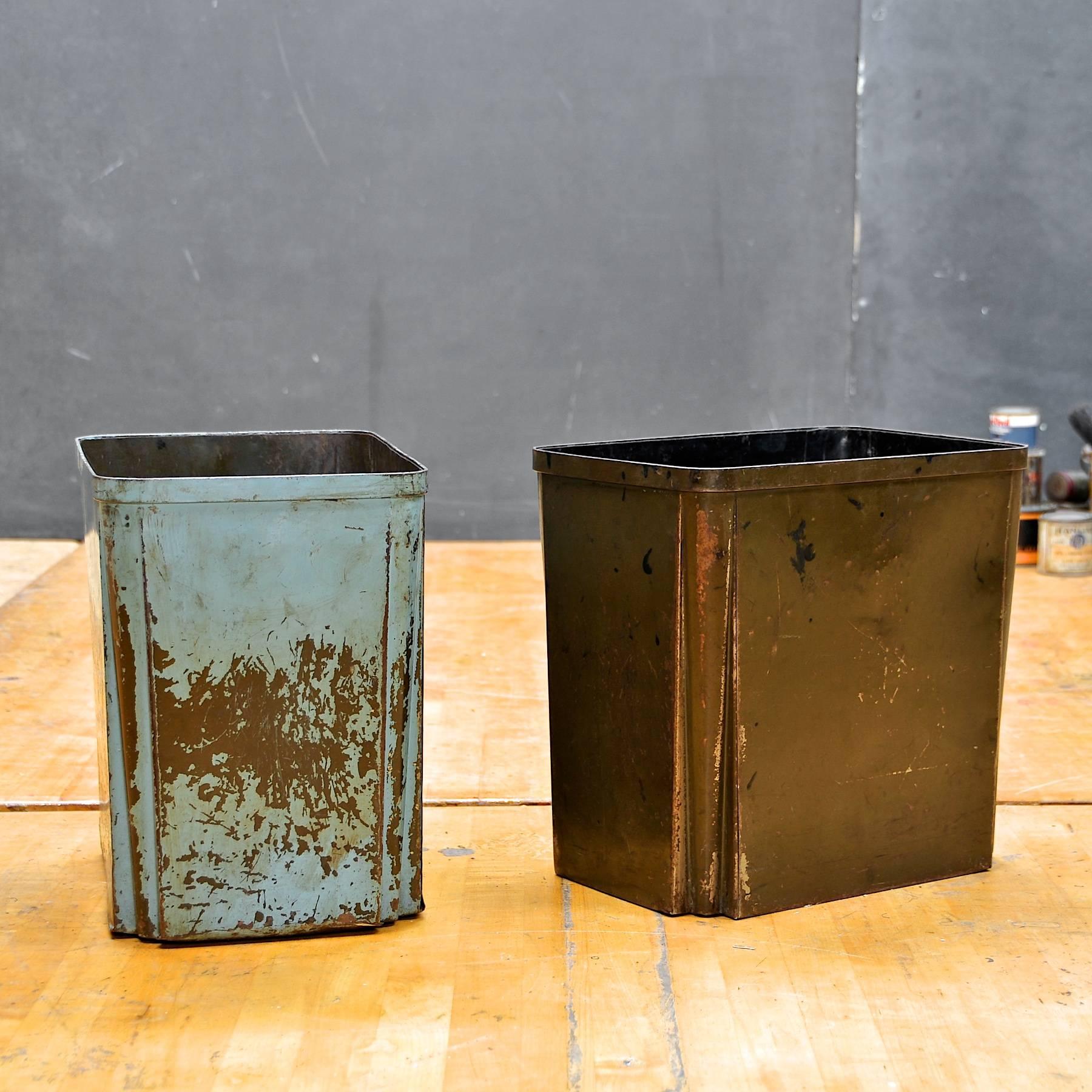 American Industrial Age Machine Pressed Factory Office Wastebaskets Steel Trash Cans
