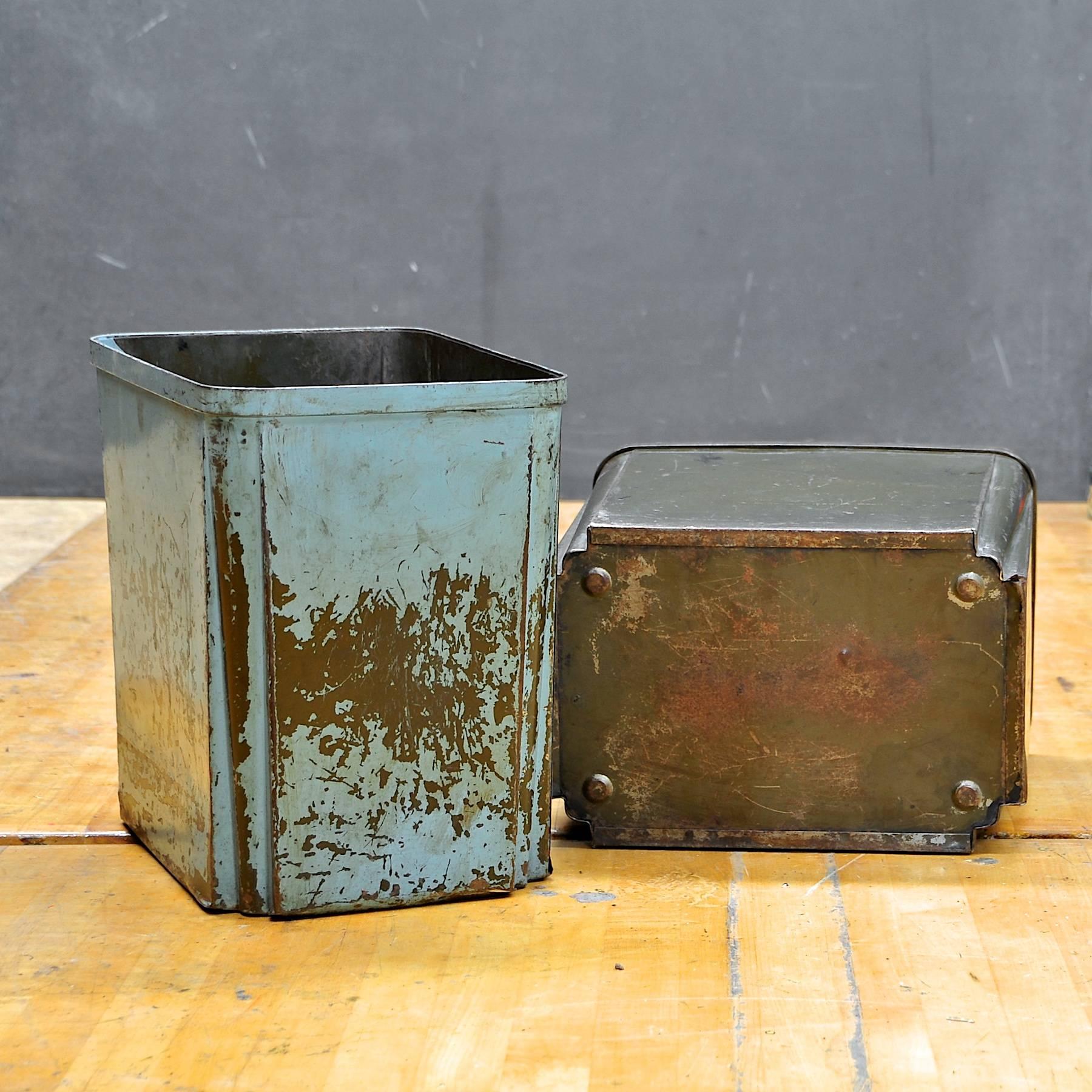 Art Deco Industrial Age Machine Pressed Factory Office Wastebaskets Steel Trash Cans