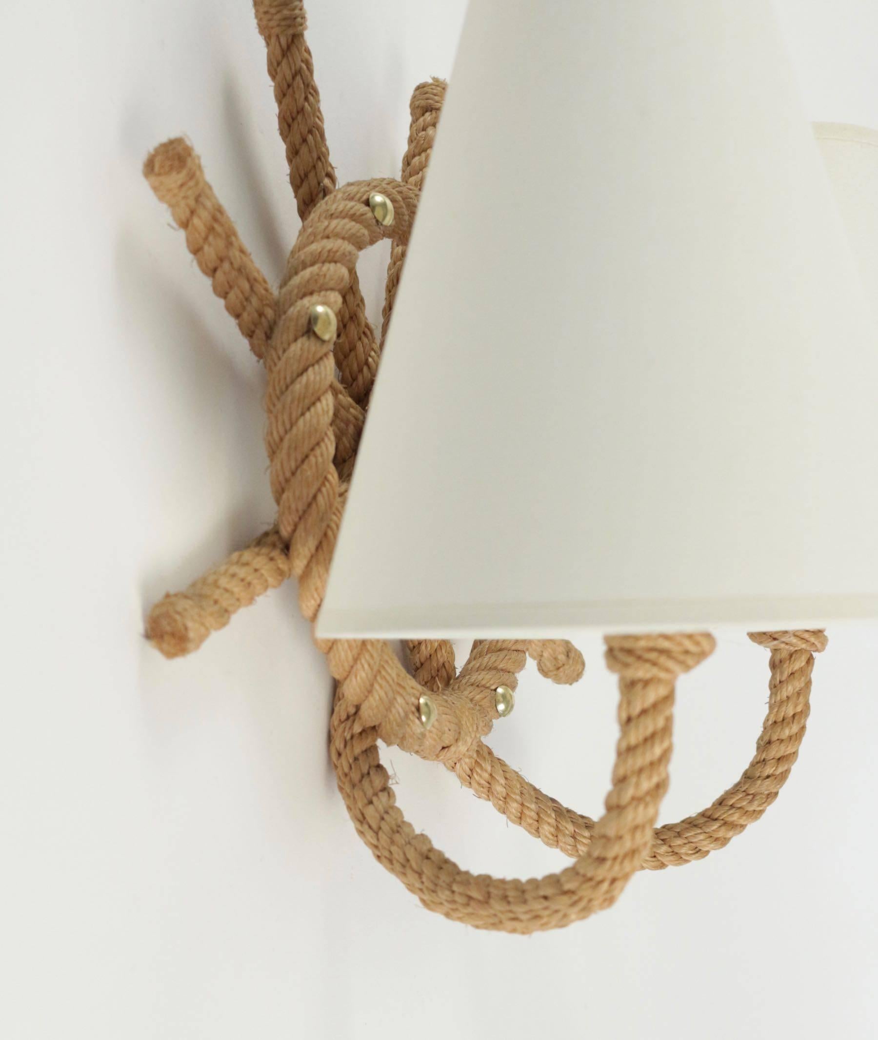 1950s Pair of Audoux & Minet Marin Rope Sconces In Good Condition In Saint-Ouen, FR