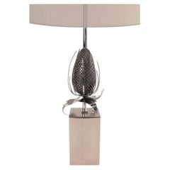 1970s "Thistle" Model Silvered Bronze Table Lamp Signed by Chrystiane Charles