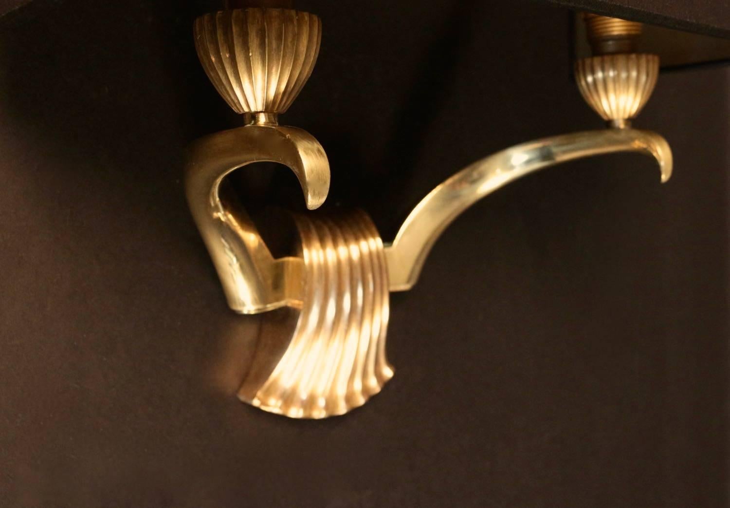 French Pair of 1940s Bronze Sconces in the Taste of Jules Leleu