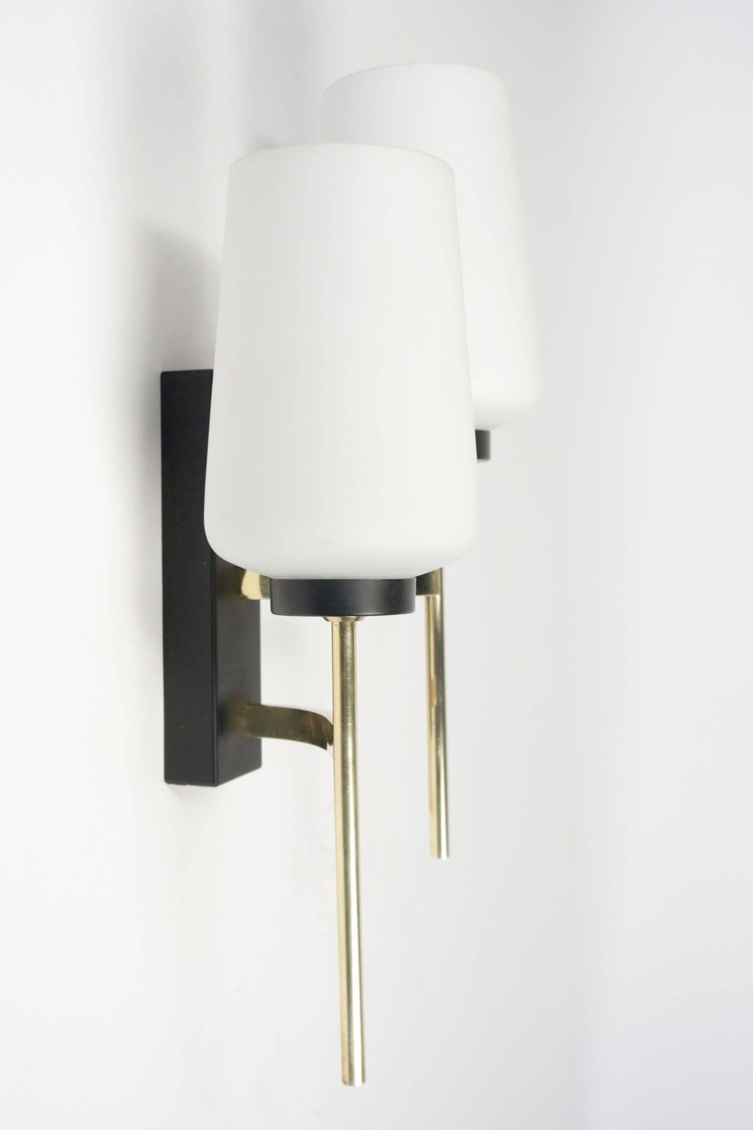 French Pair of 1950s Asymmetrical Sconces by Maison Arlus