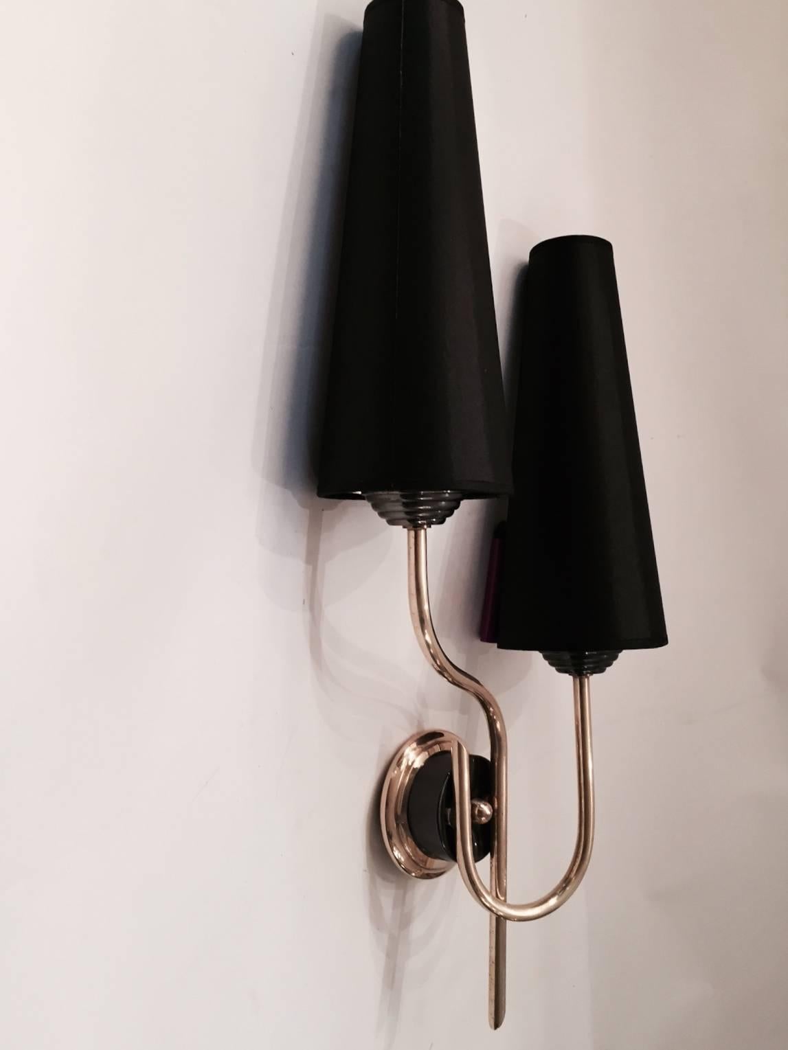 Mid-20th Century Pair of Large 1950s Asymmetrical Sconces by Maison Lunel