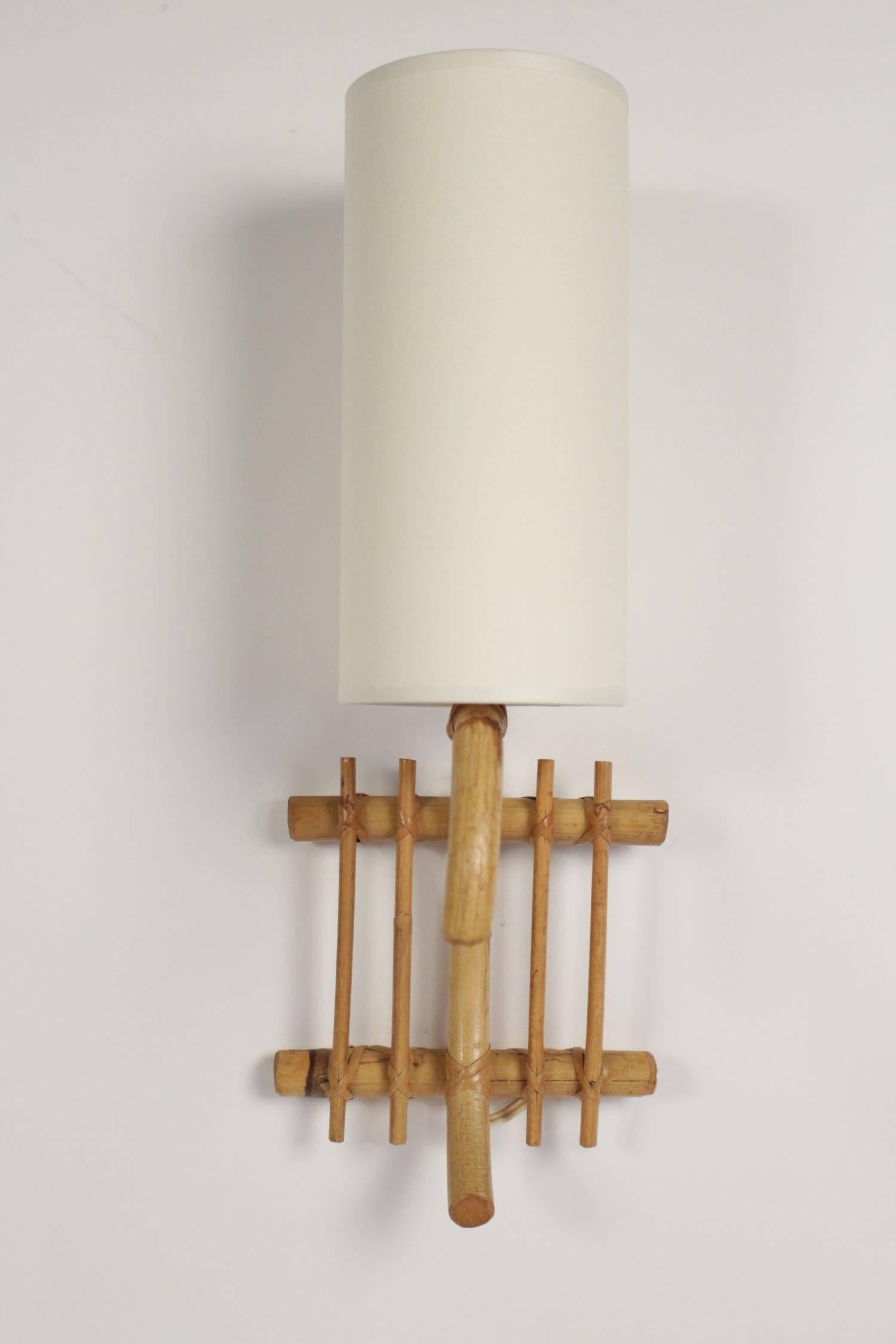 Mid-20th Century Set of Three 1950s Bamboo Sconces Attributed to Louis Sognot