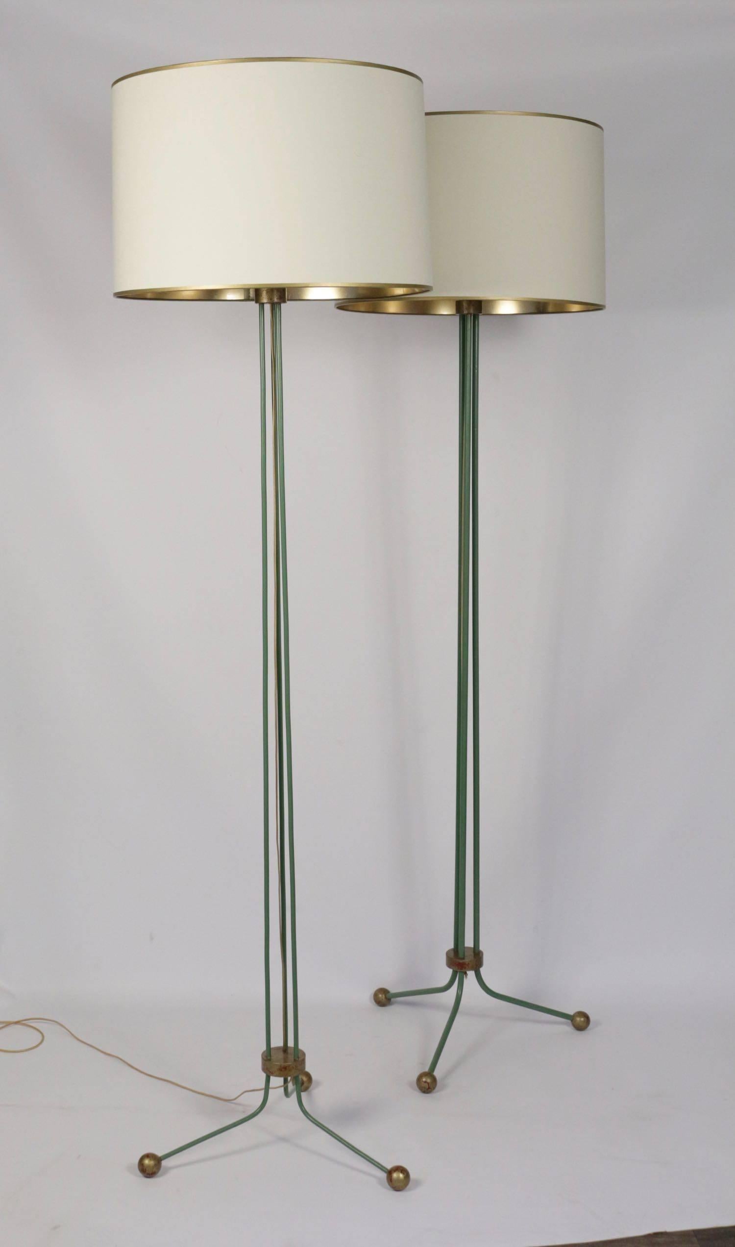 French Set of Two Elegant Lamp Floor 1940 Attributed to Jean Royere